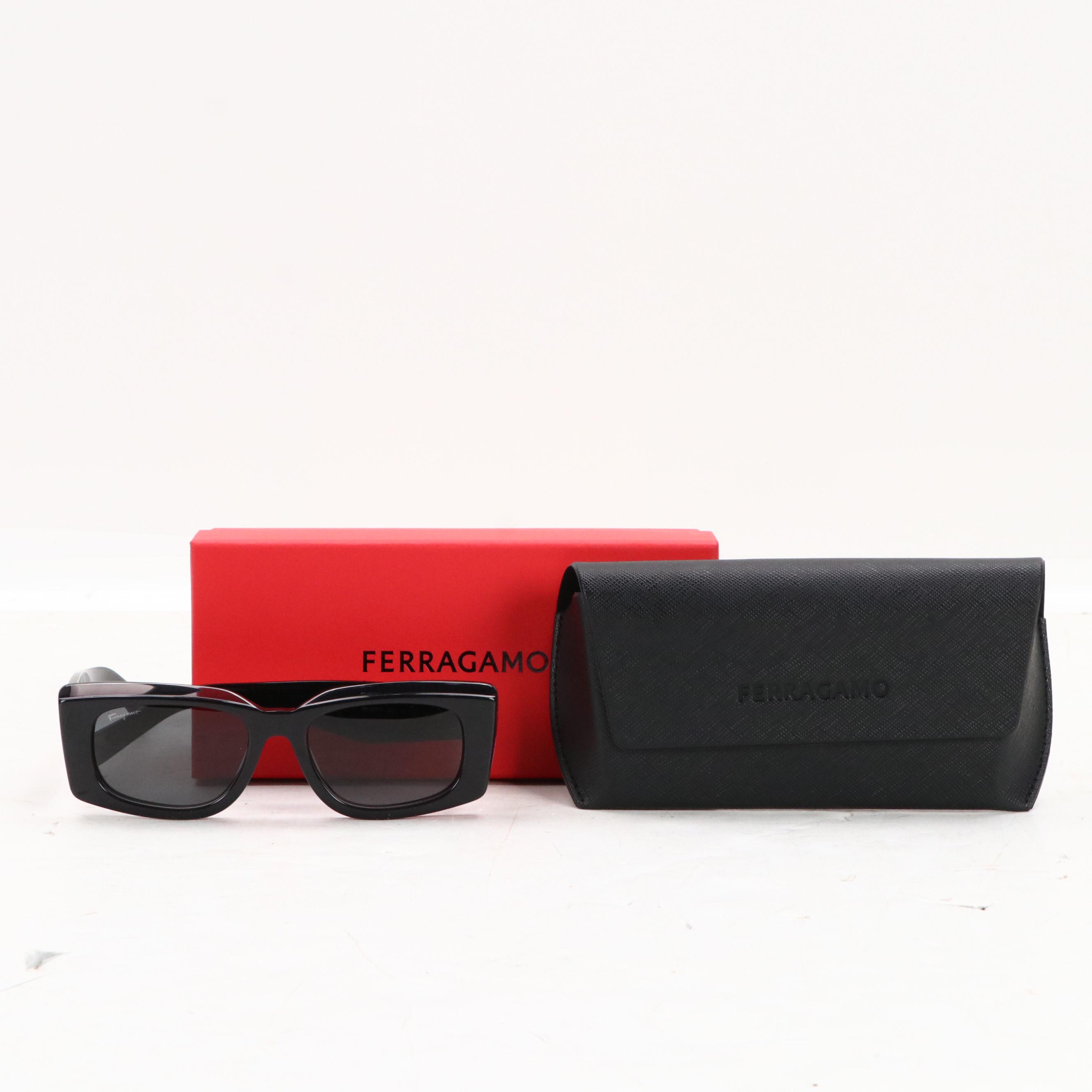 Salvatore Ferragamo SF1079S Black Rectangular Framed Sunglasses with Case & Box