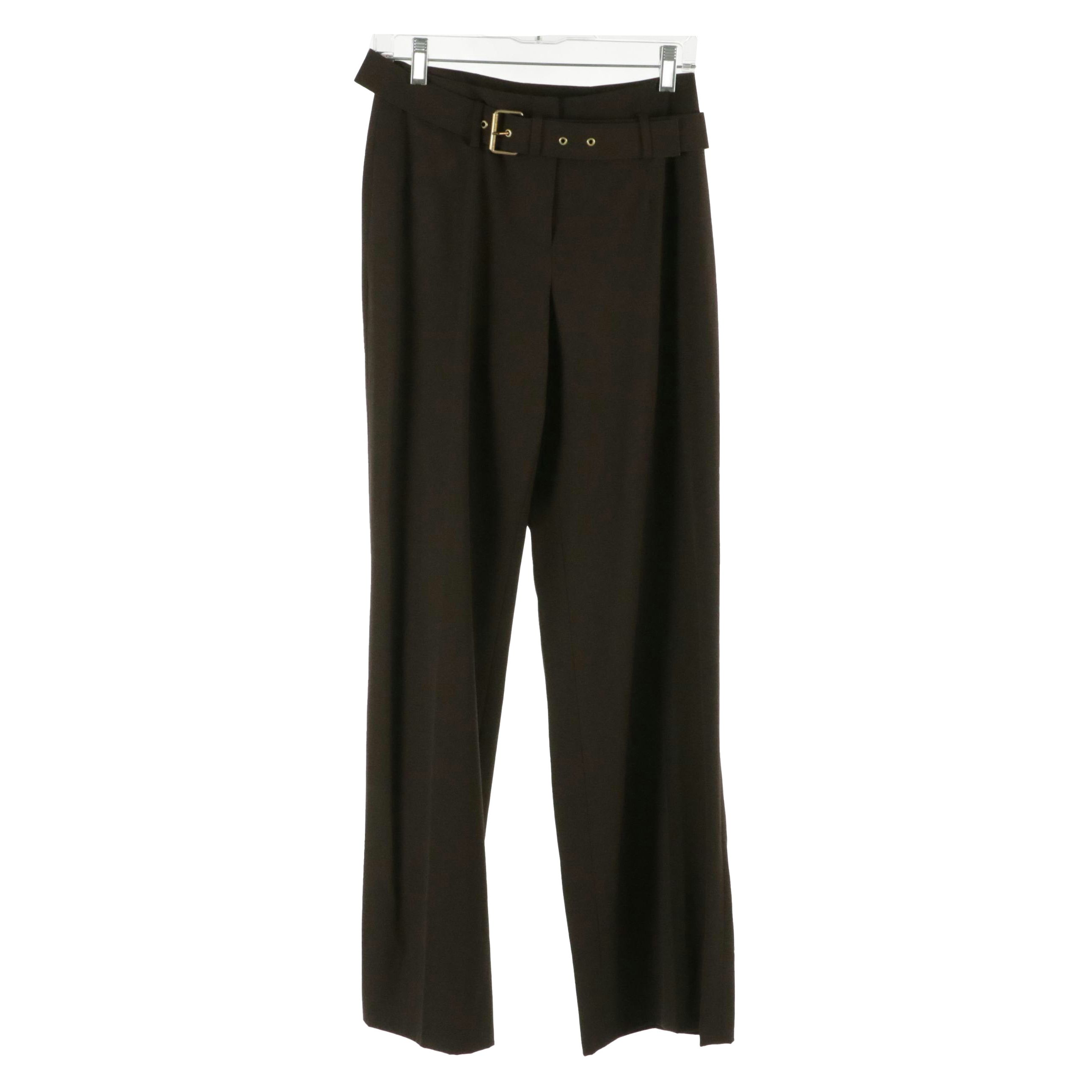 Celine Brown Wool Straight-Leg Trousers with Belt