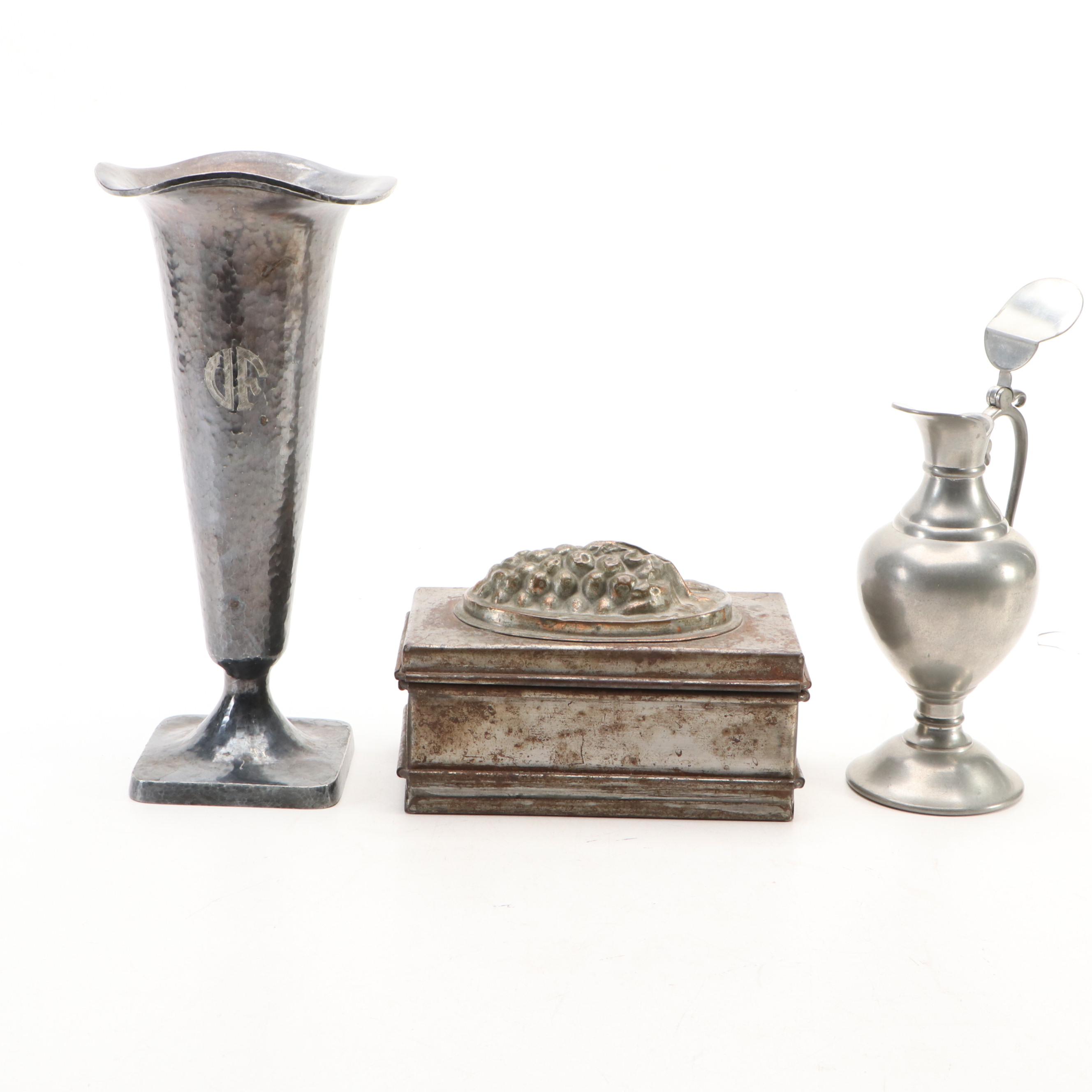 Art Nouveau Style Trumpet Vase with Mirrored Plateau and Other Decor