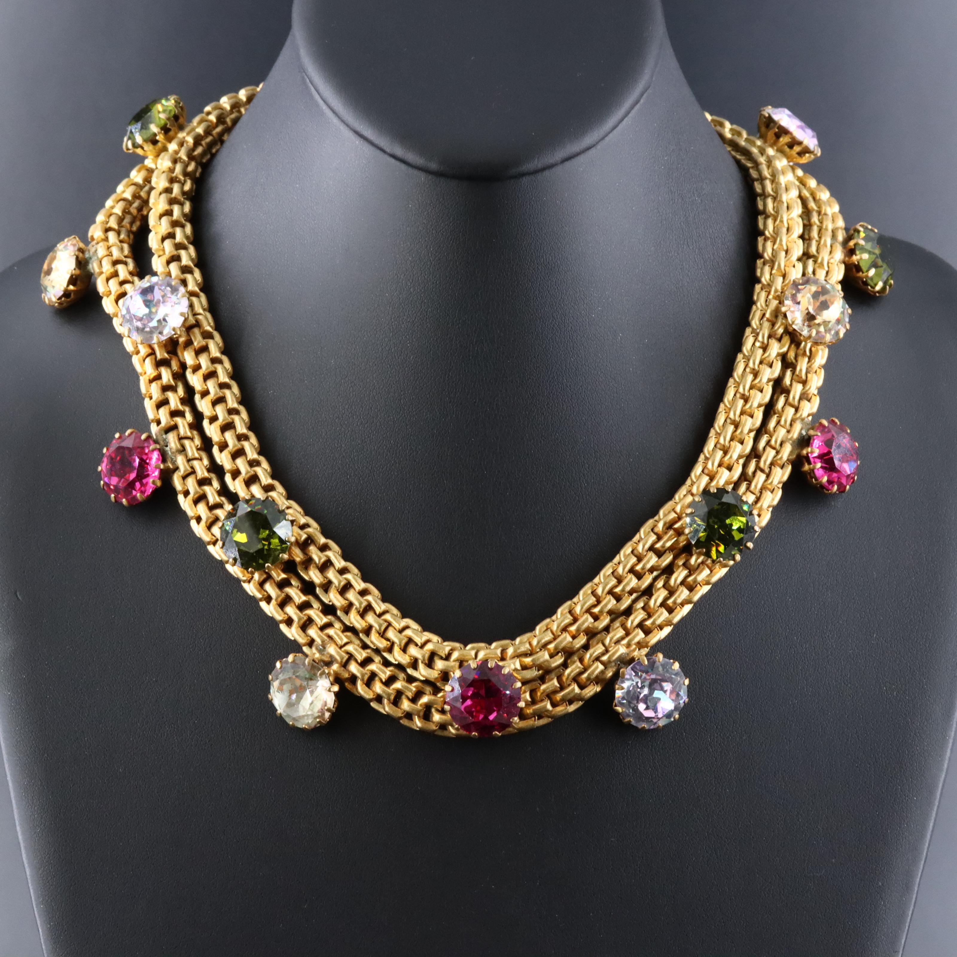 Vintage Rhinestone Double Strand Necklace
