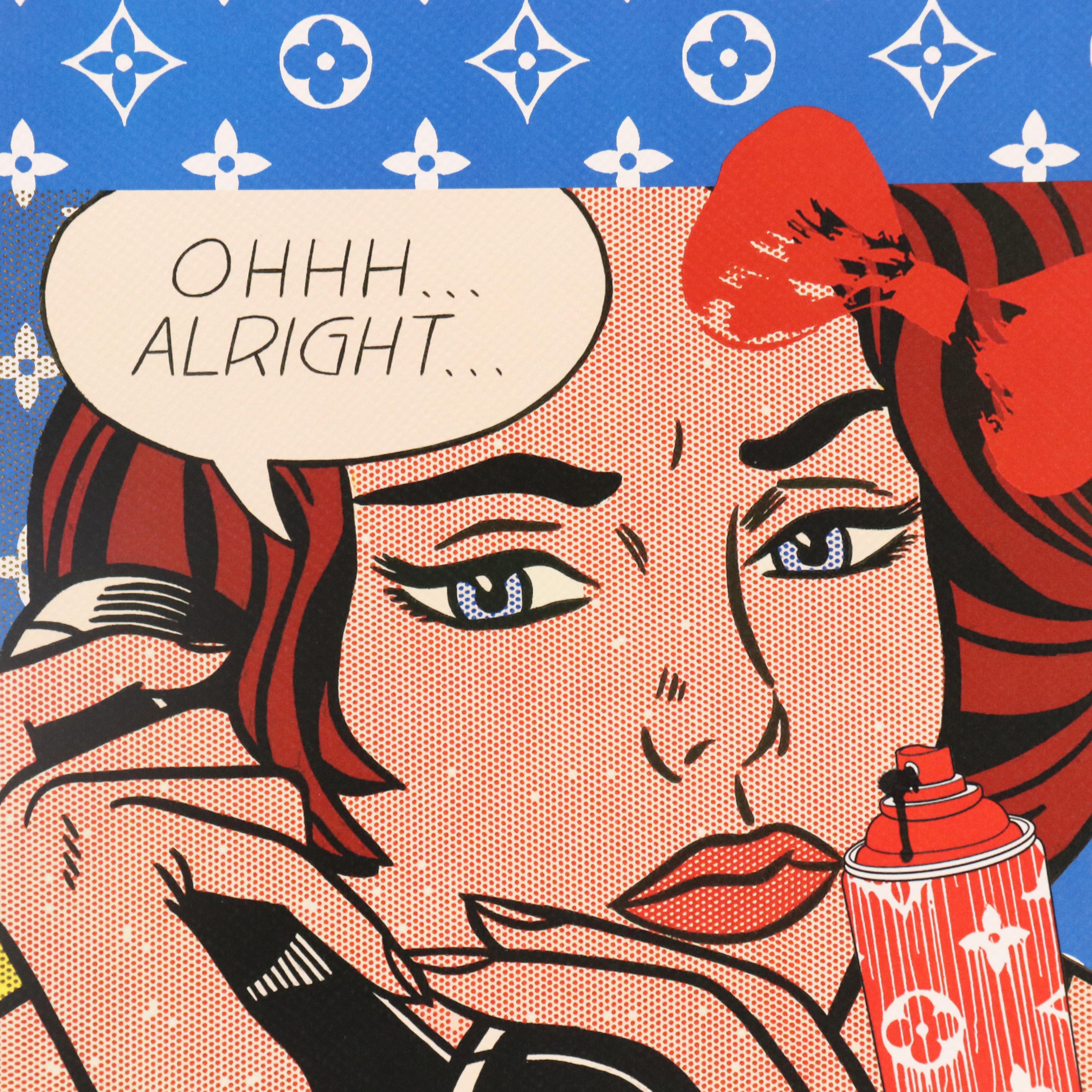 Death NYC Street Art Offset Lithograph of Lichtenstein Girl with LV Logos, 2023