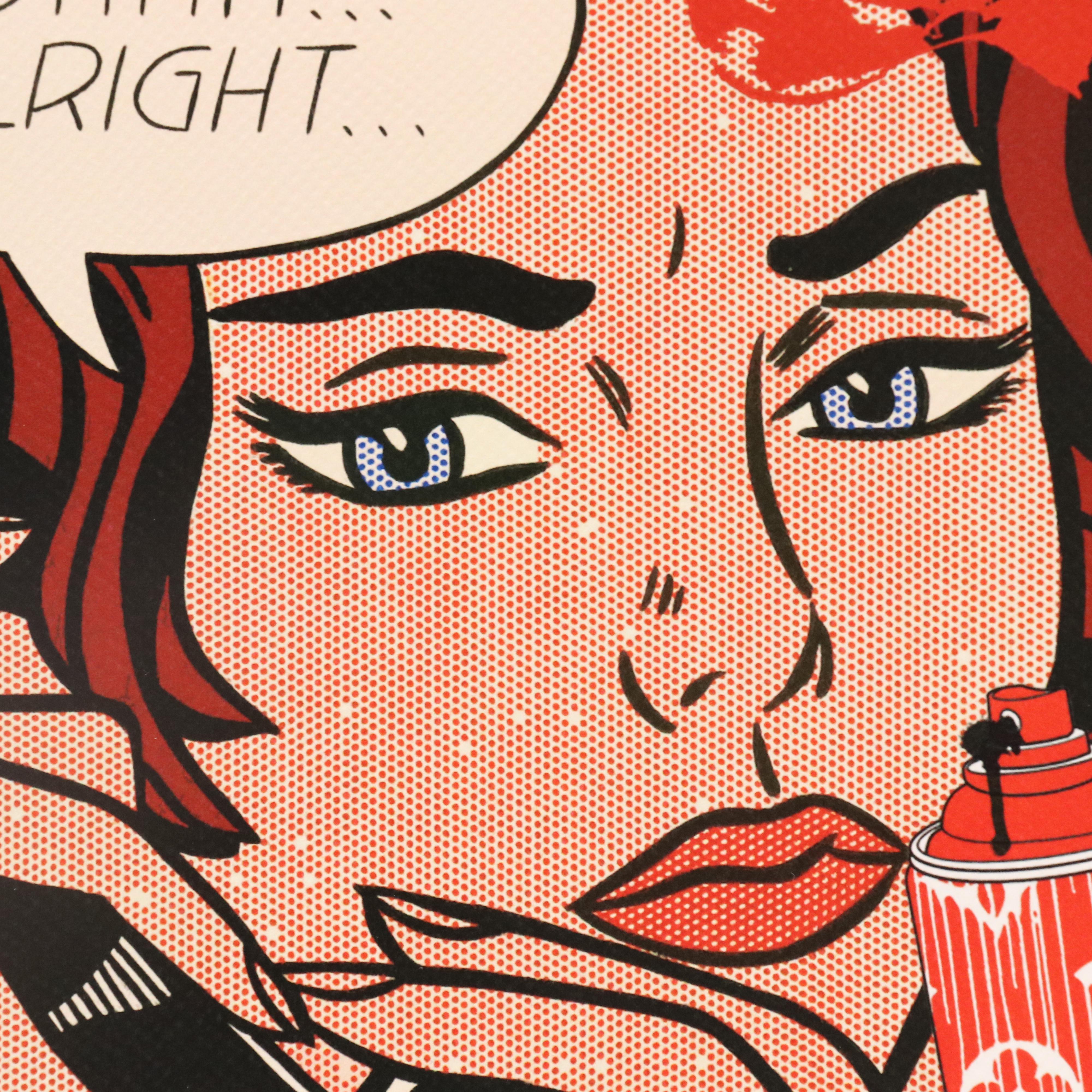 Death NYC Street Art Offset Lithograph of Lichtenstein Girl with LV Logos, 2023