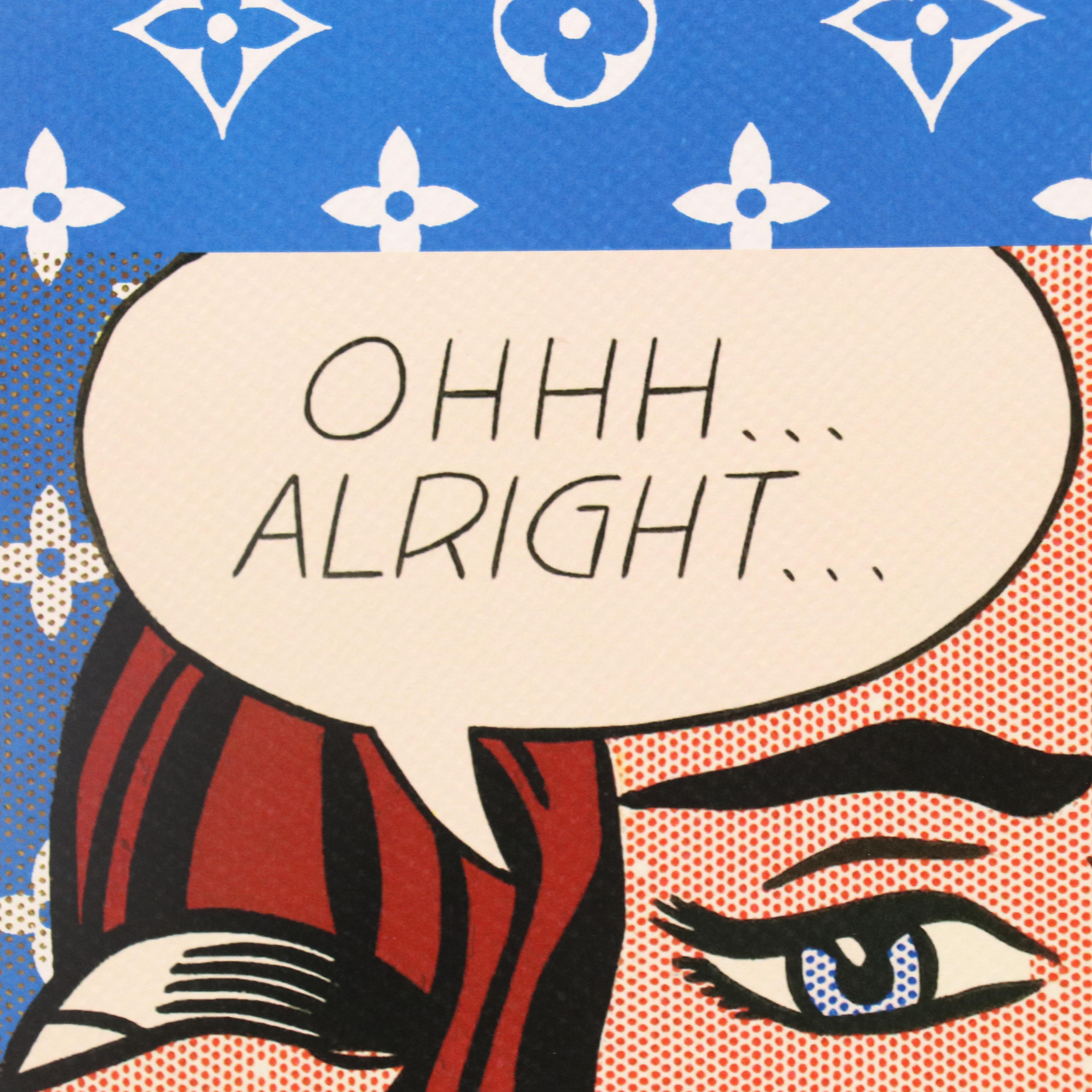 Death NYC Street Art Offset Lithograph of Lichtenstein Girl with LV Logos, 2023