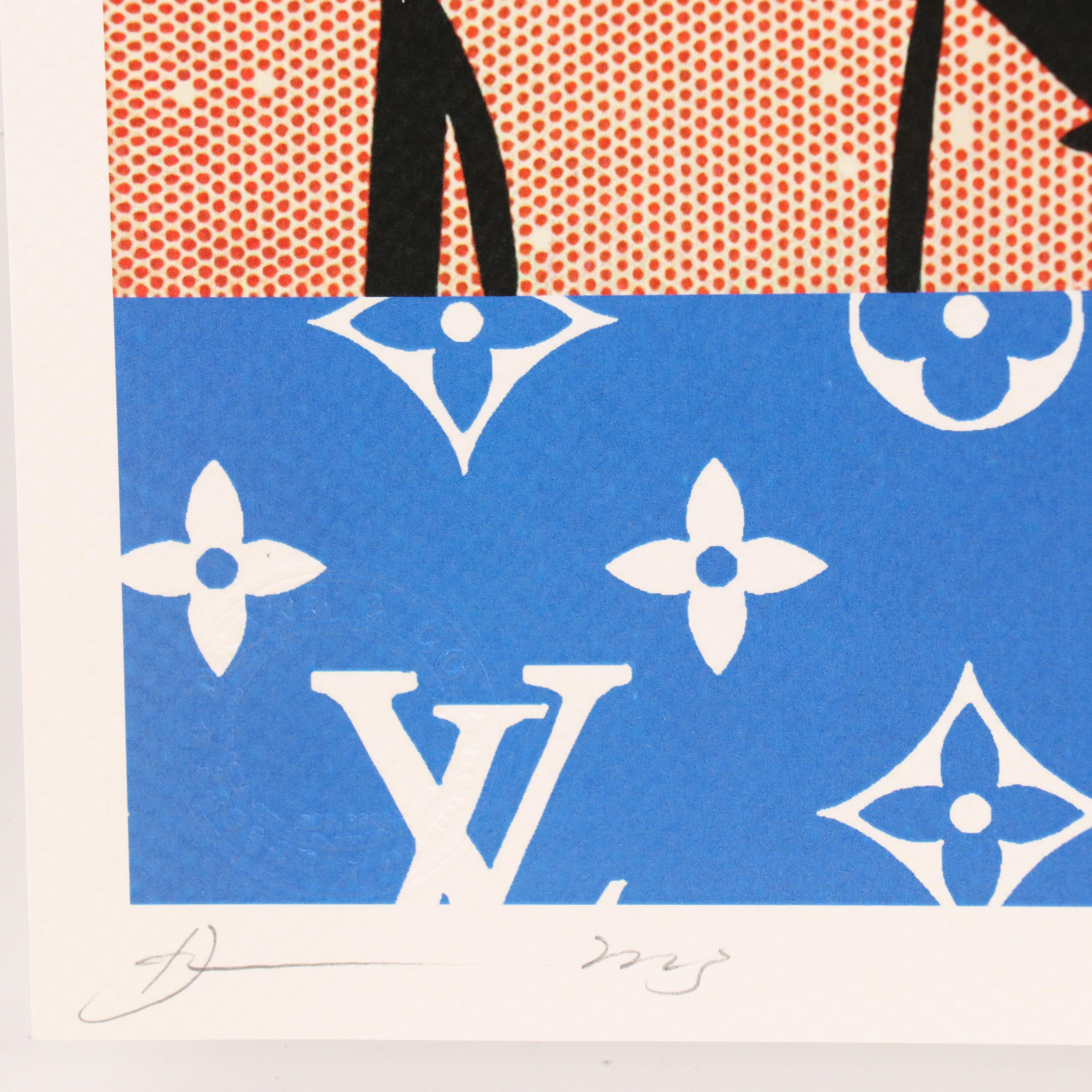 Death NYC Street Art Offset Lithograph of Lichtenstein Girl with LV Logos, 2023