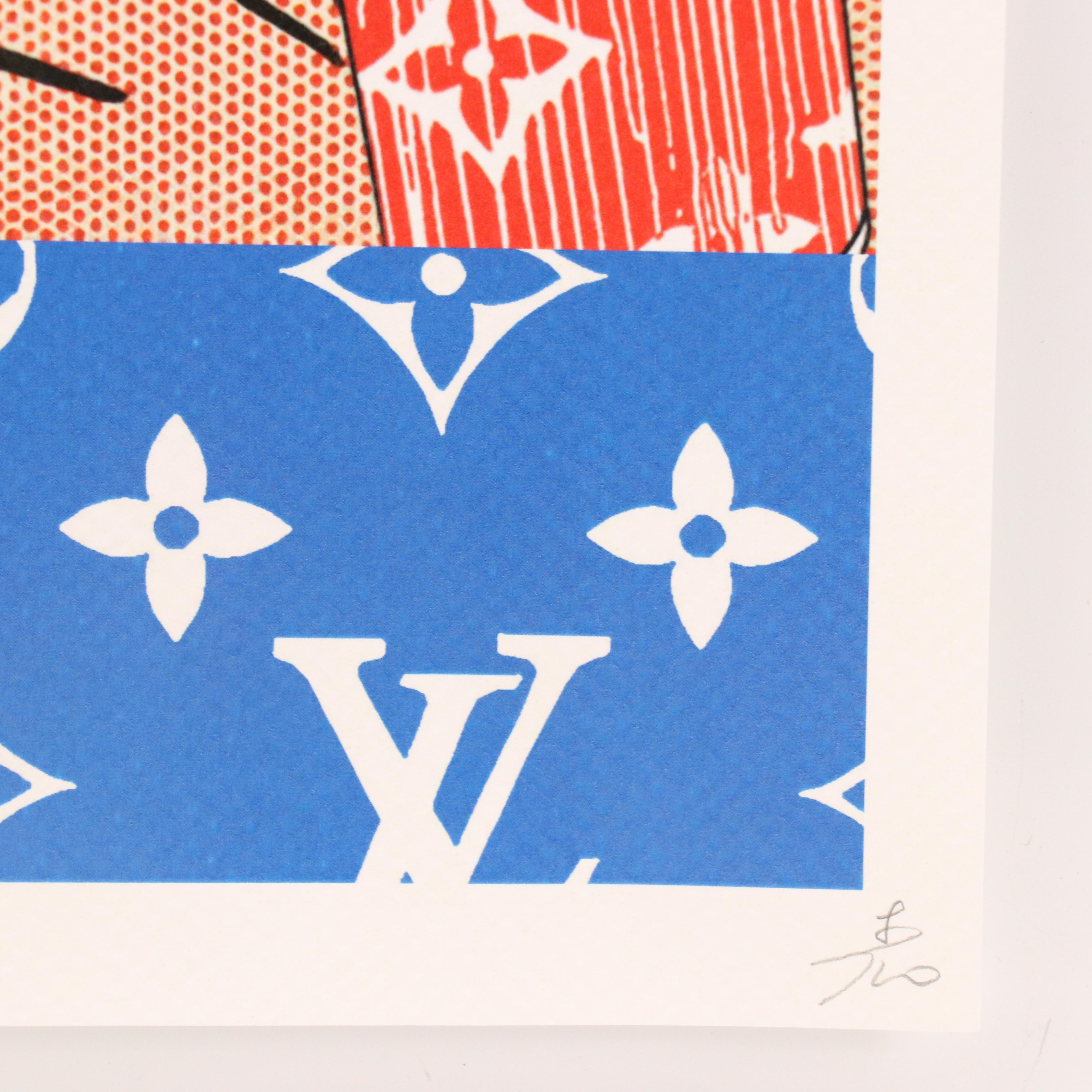 Death NYC Street Art Offset Lithograph of Lichtenstein Girl with LV Logos, 2023