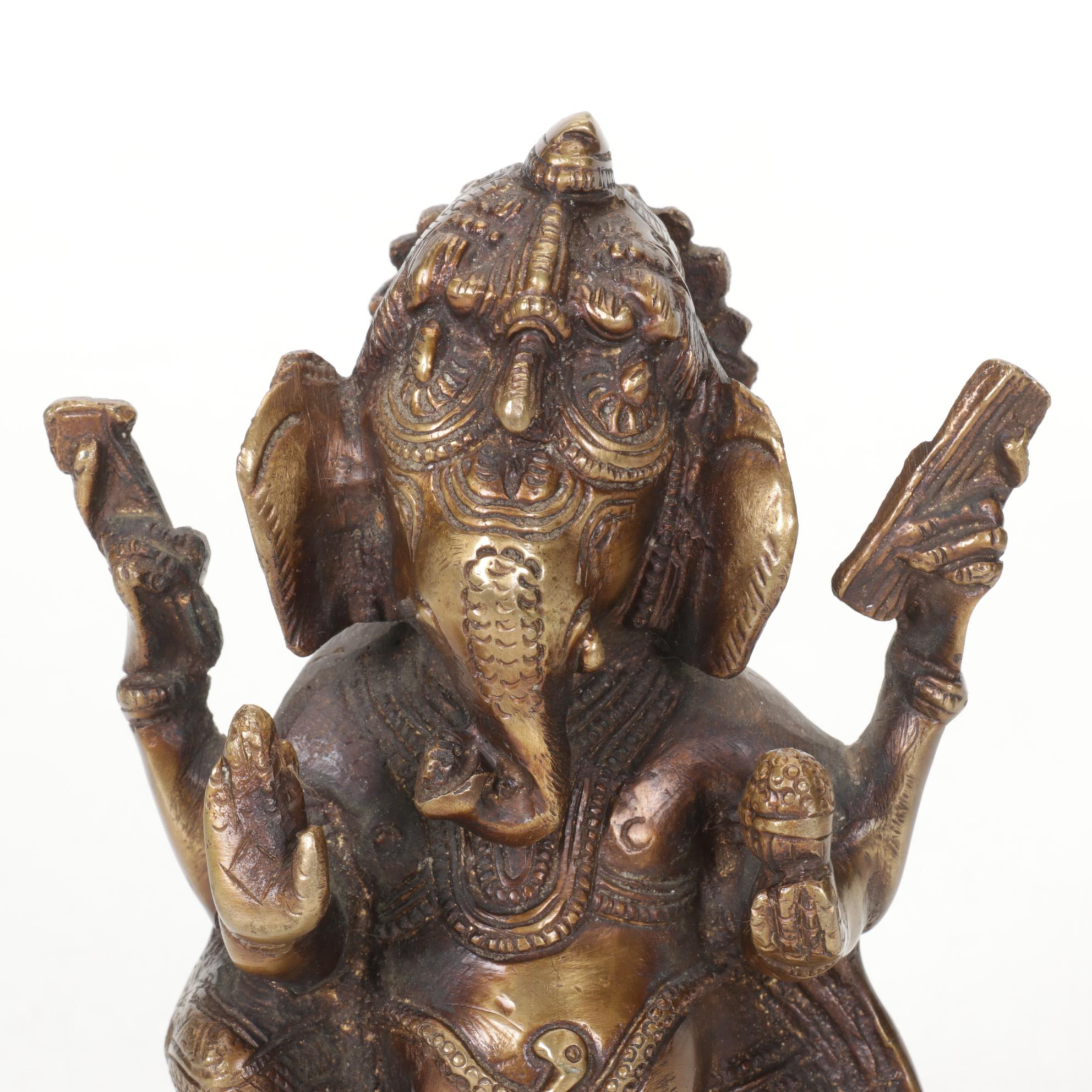 Cast Brass Seated Ganesh Sculpture
