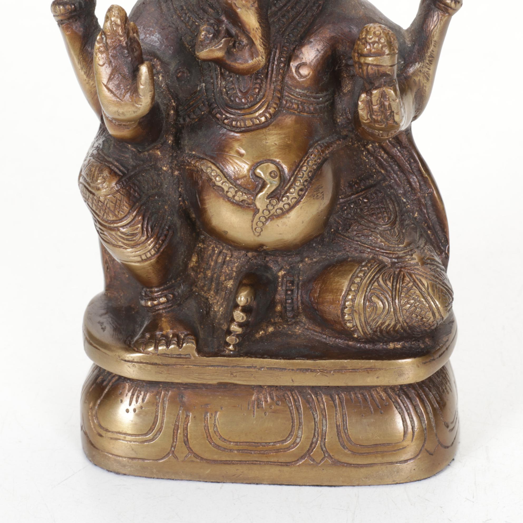 Cast Brass Seated Ganesh Sculpture