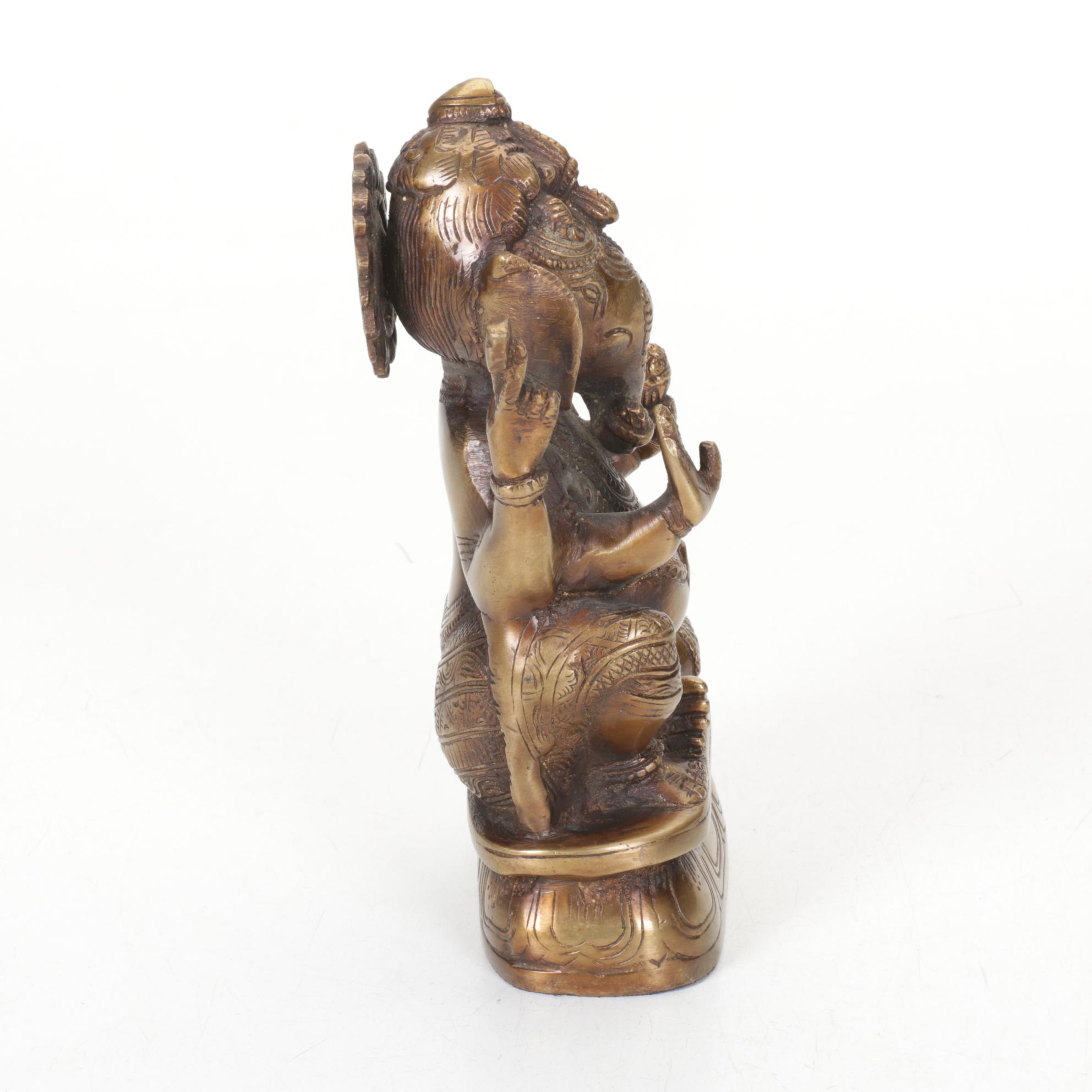 Cast Brass Seated Ganesh Sculpture