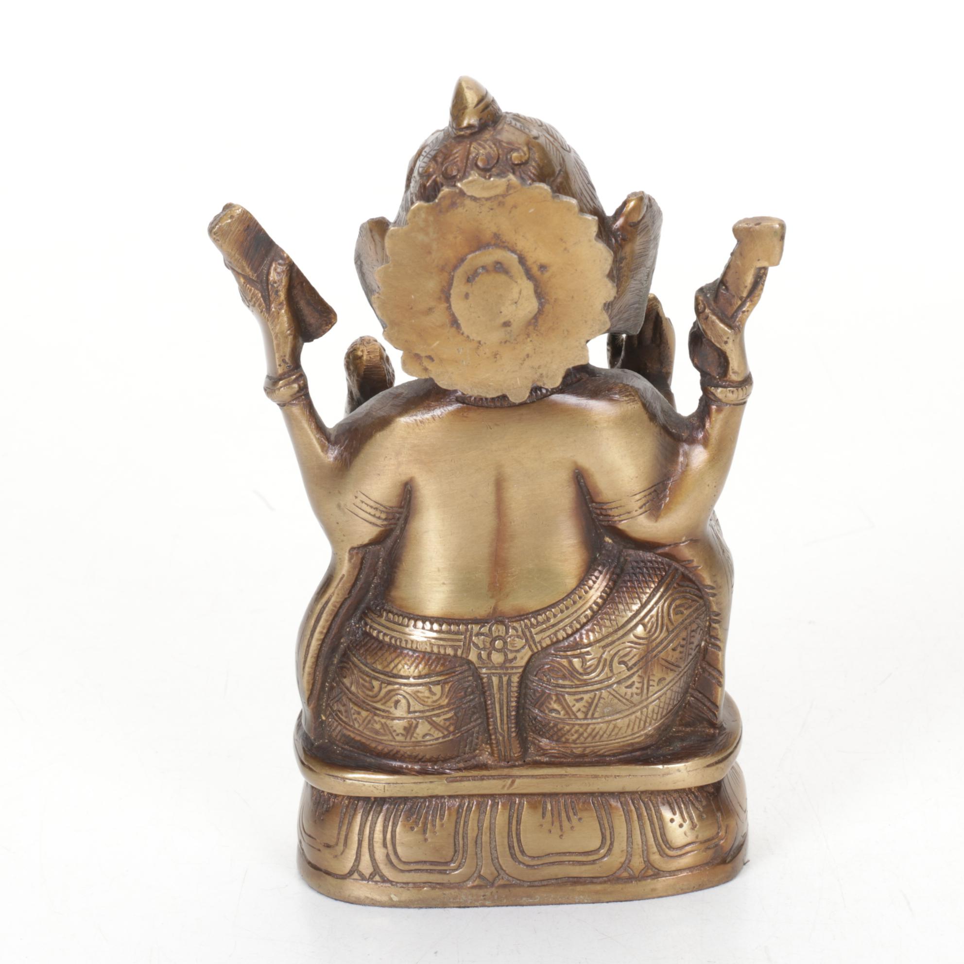 Cast Brass Seated Ganesh Sculpture