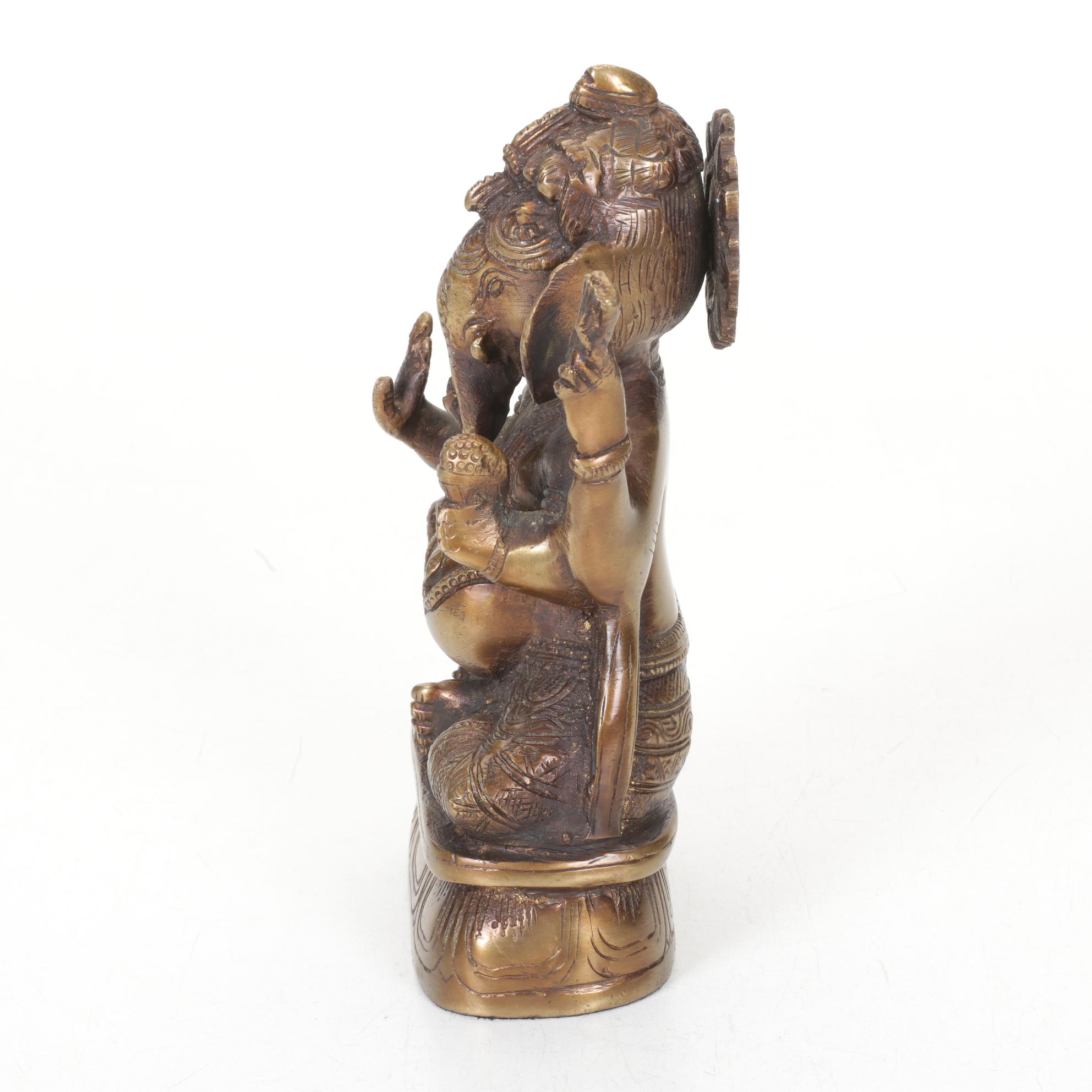 Cast Brass Seated Ganesh Sculpture