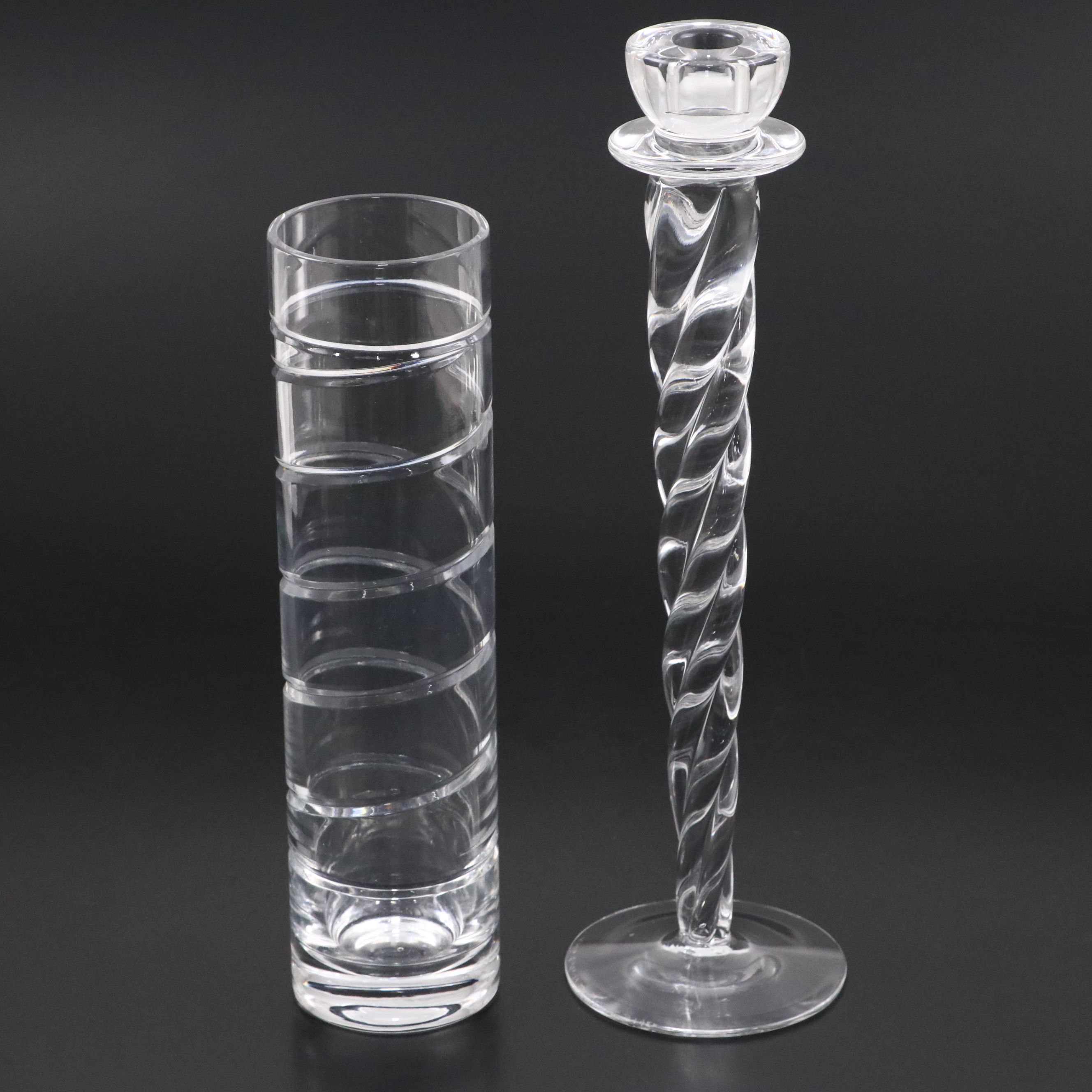Kosta Boda Crystal Candlestick with Crystal Vase