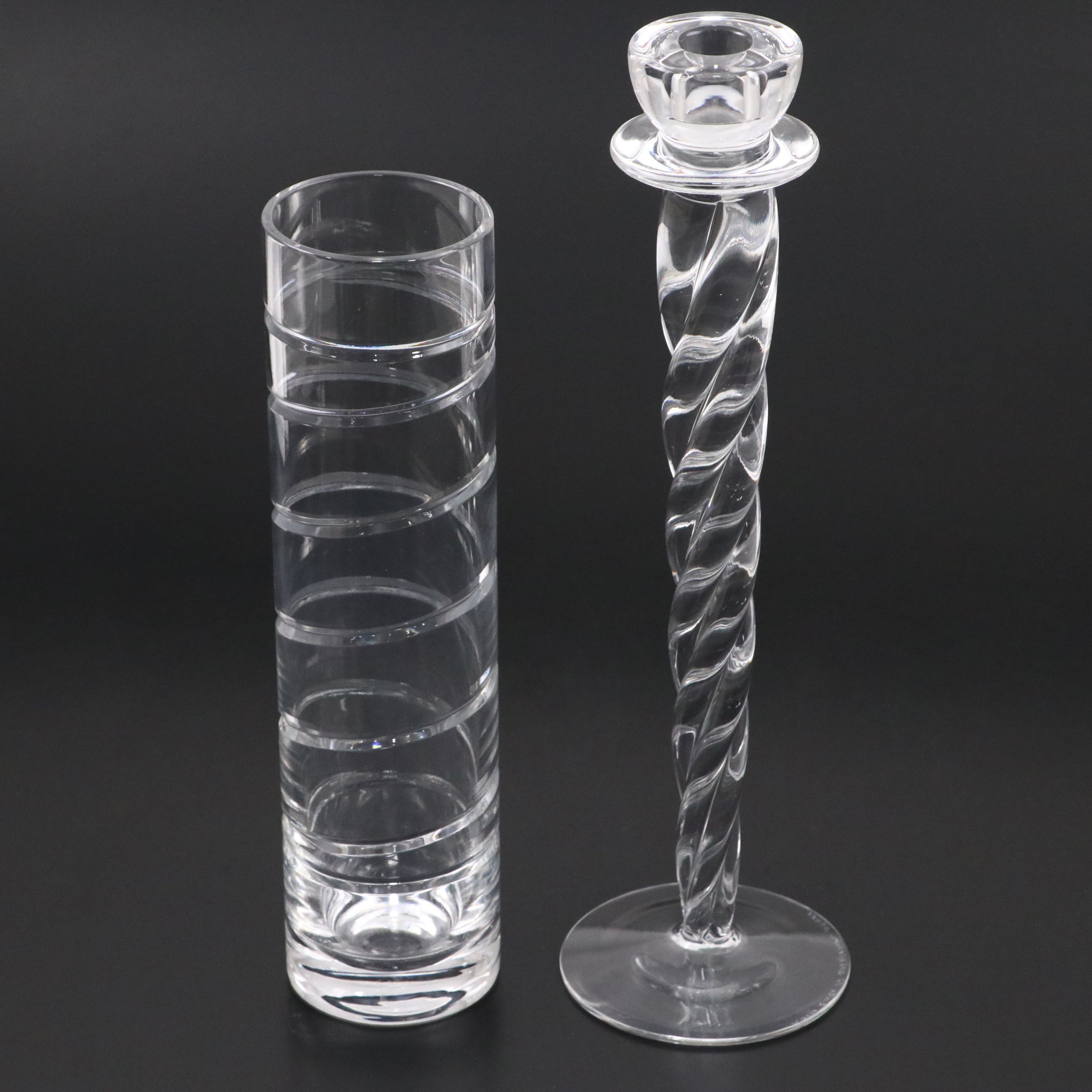 Kosta Boda Crystal Candlestick with Crystal Vase
