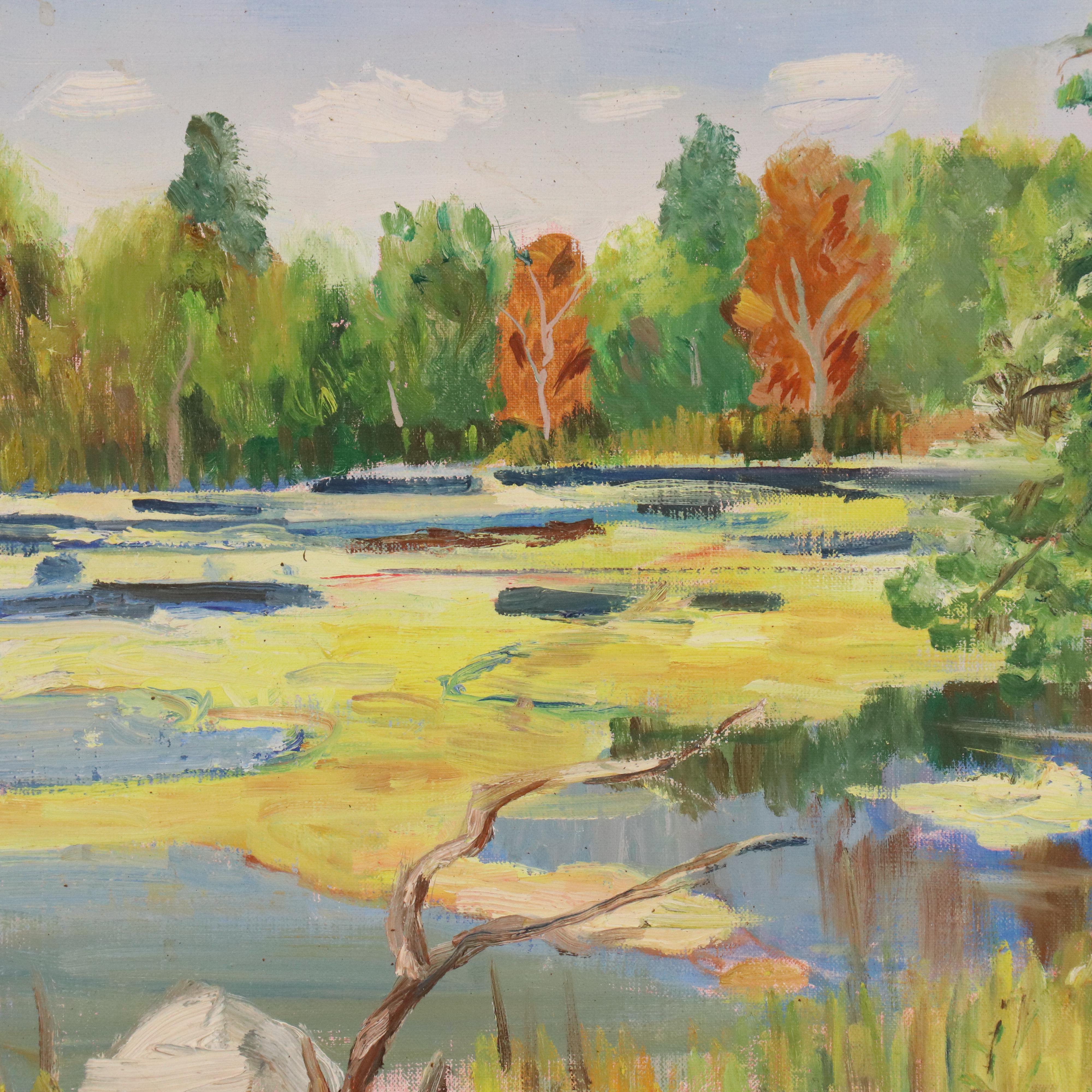 Alice Milliken Impressionist Style Oil Landscape of Woodland Pond, 20th Century