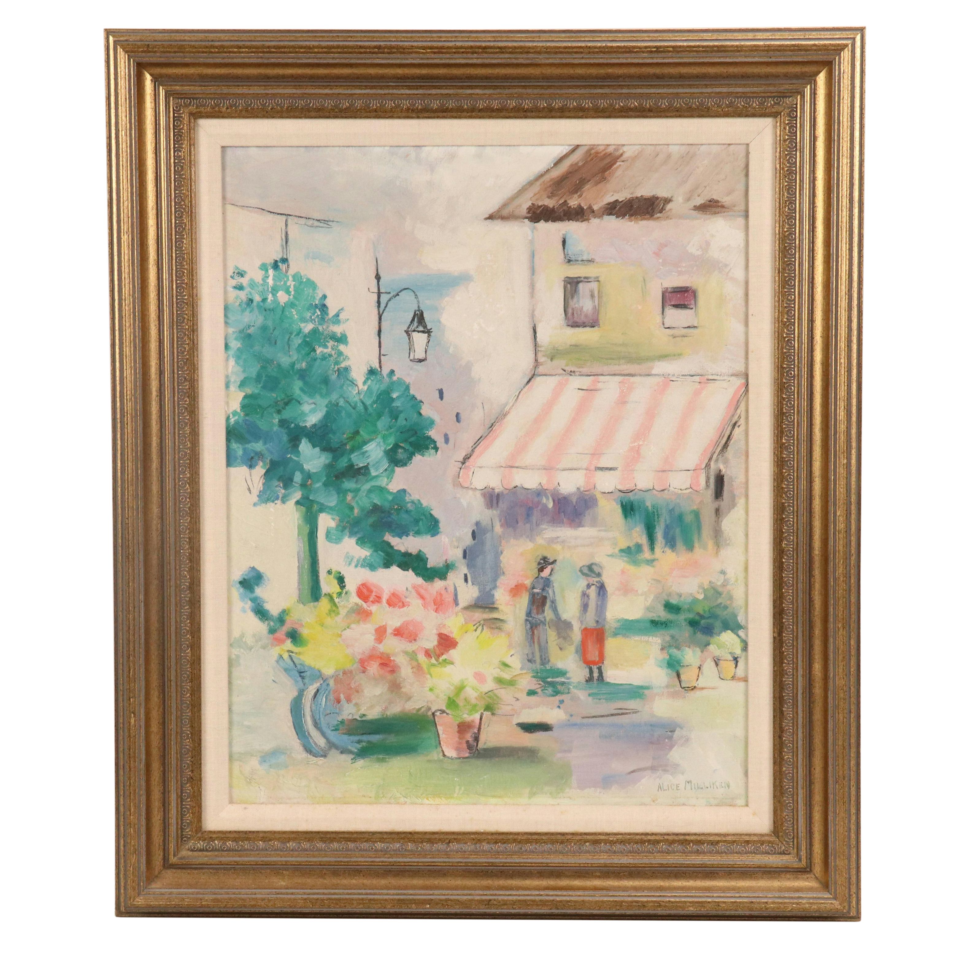 Alice Milliken Impressionist Style Oil Painting of Florist Storefront