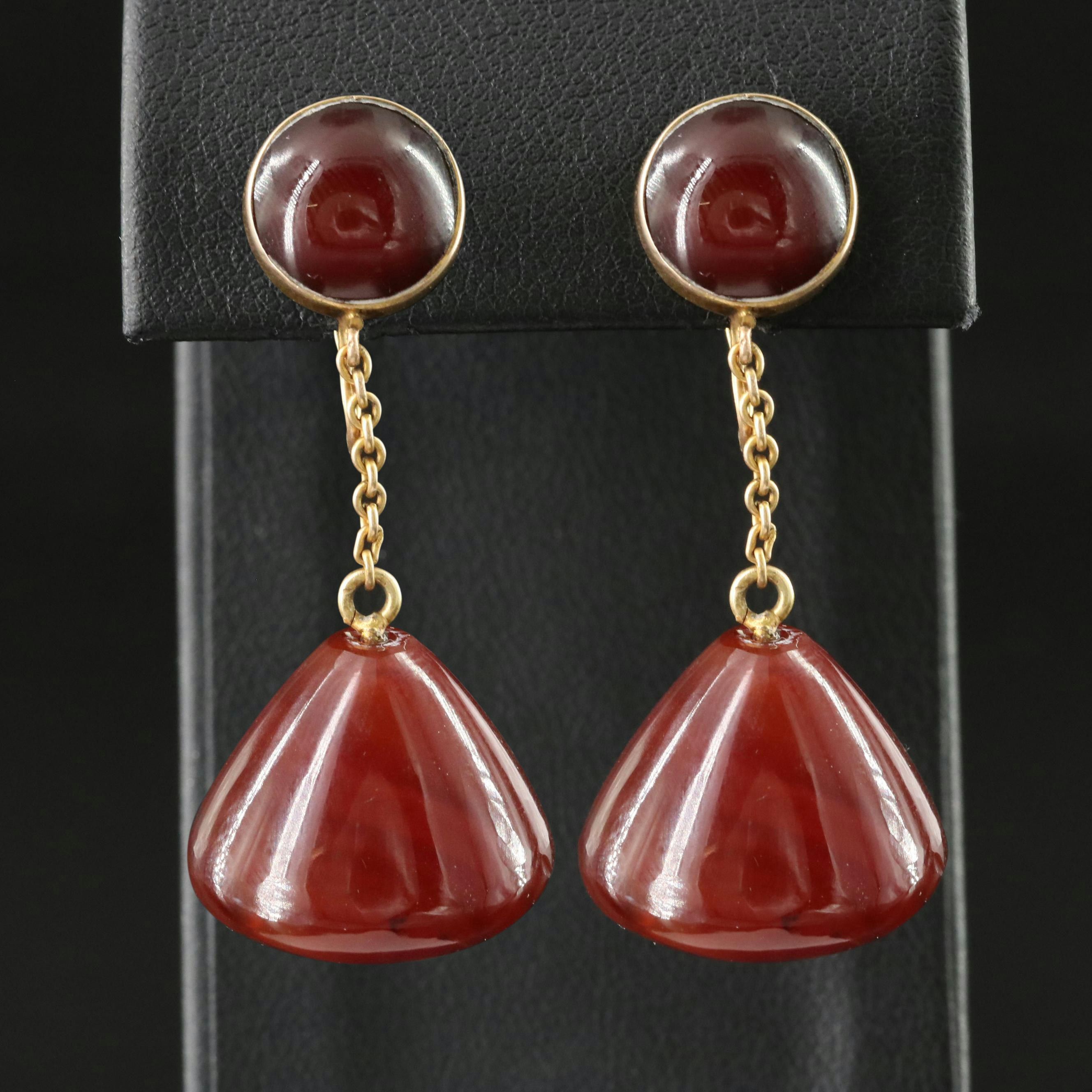 1930s 10K Art Deco Carnelian Earrings