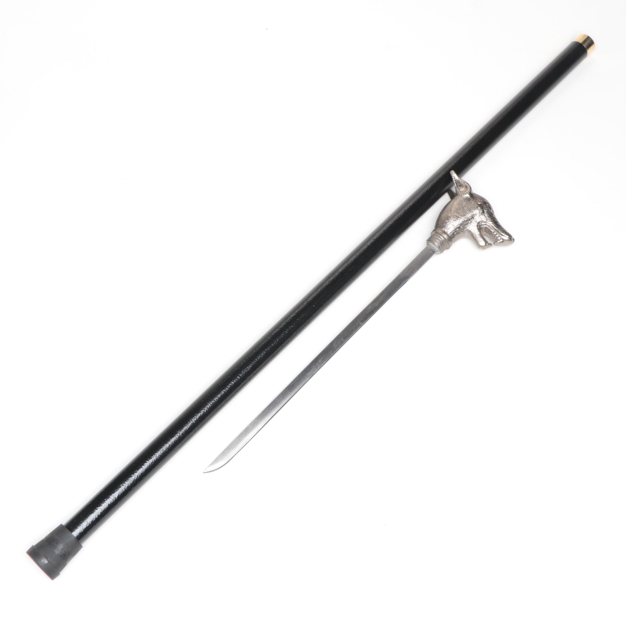 Snarling Dog Head Handled Sword Cane