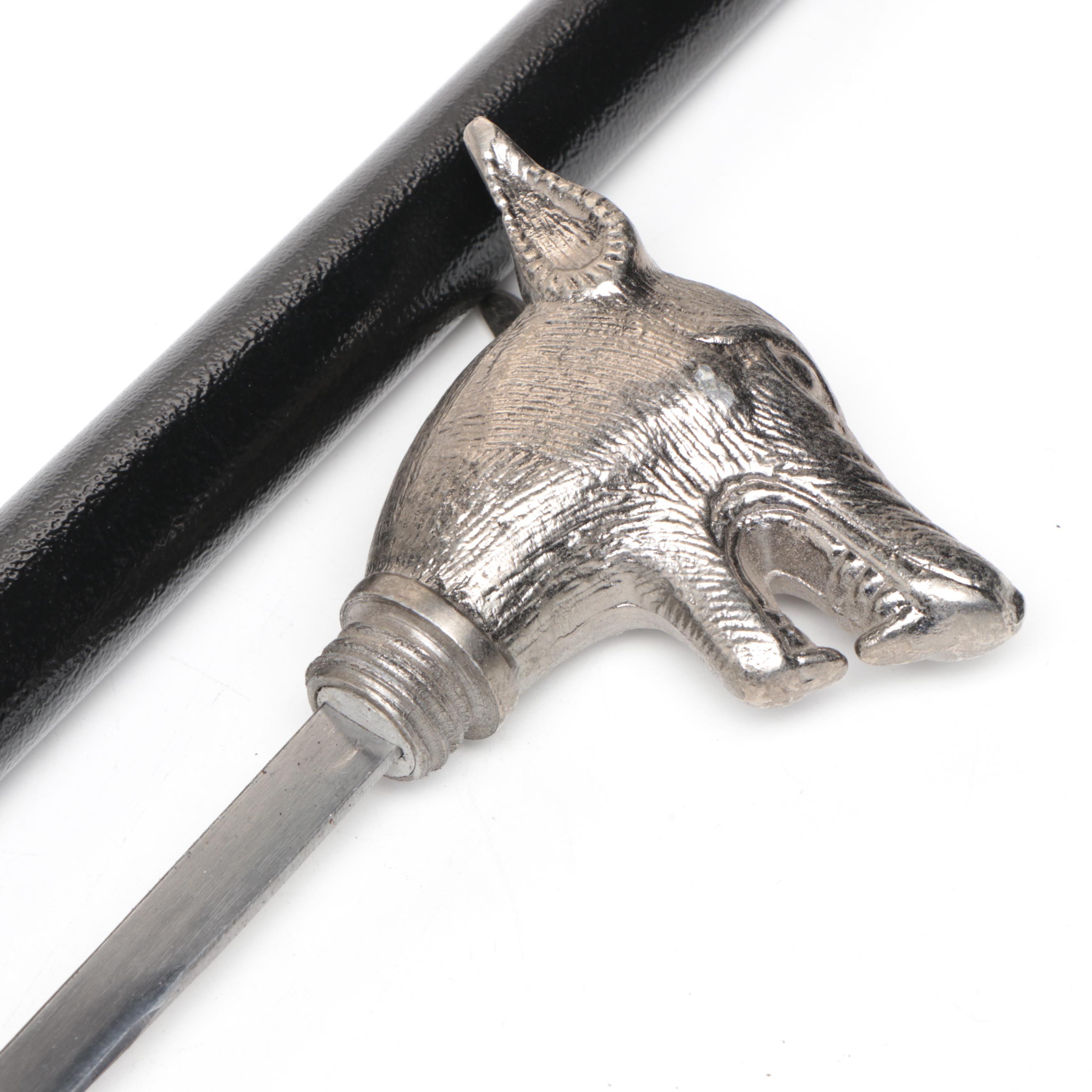 Snarling Dog Head Handled Sword Cane