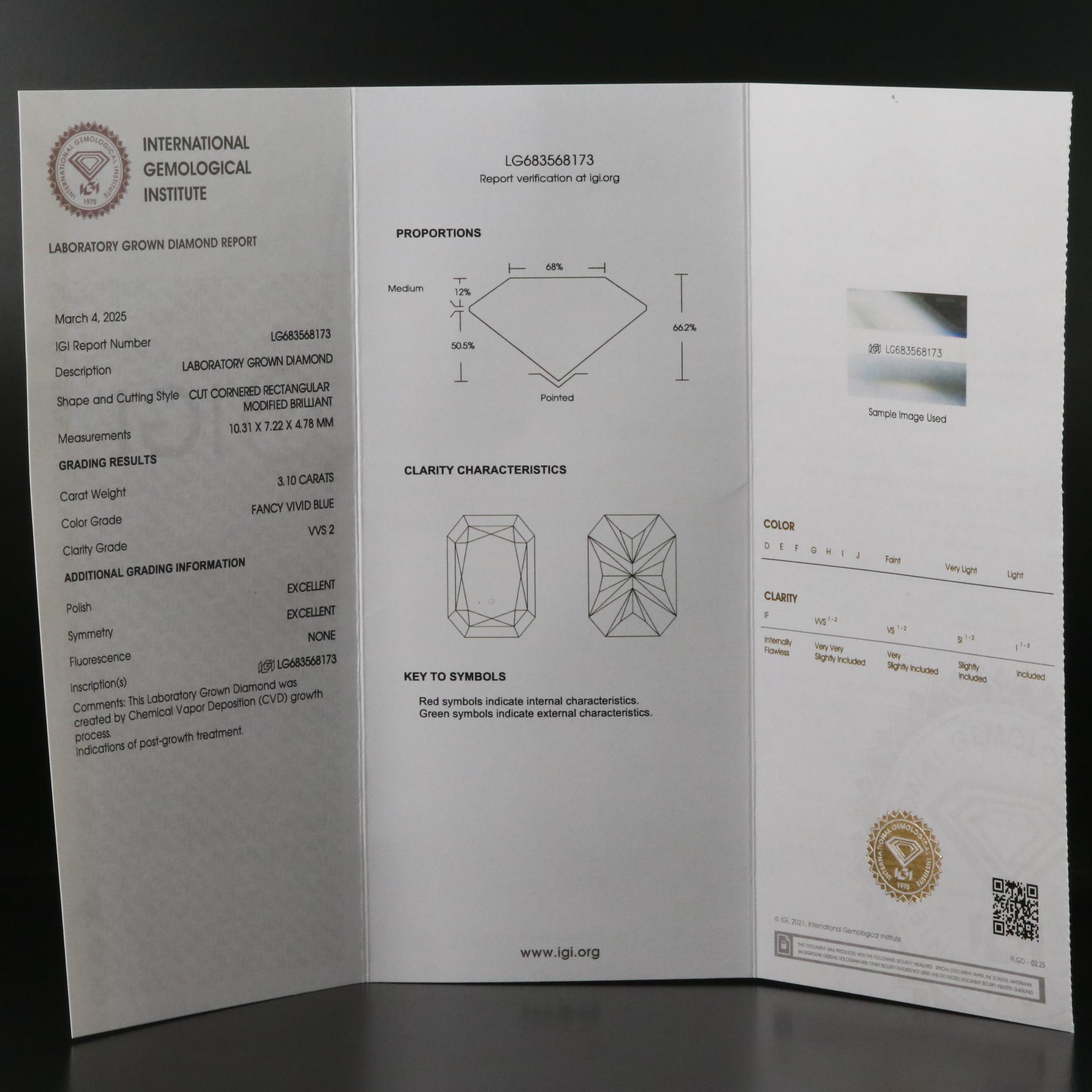 14K 3.76 CTW Lab Grown Diamond Ring with Fancy Blue Center and IGI Report