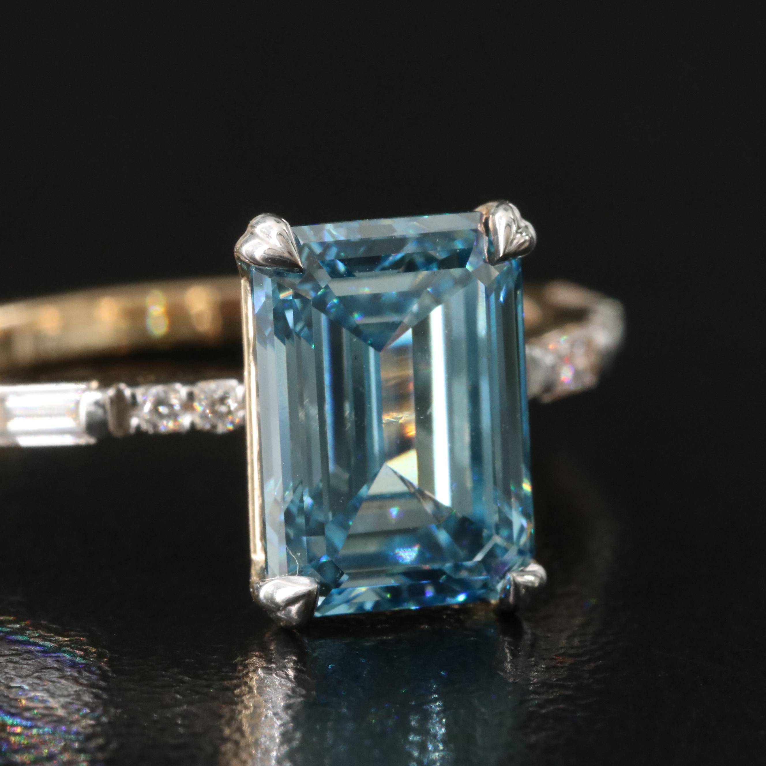 14K 3.37 CTW Lab Grown Diamond Ring with Fancy Blue Center and IGI Report