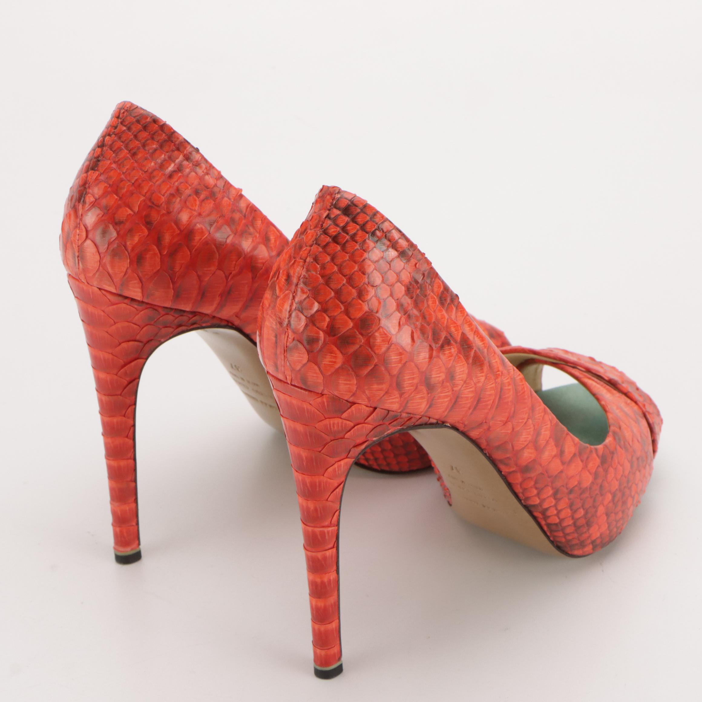 Nicholas Kirkwood Criss-Cross Pointed-Toe Pumps in Lava Orange Python Leather