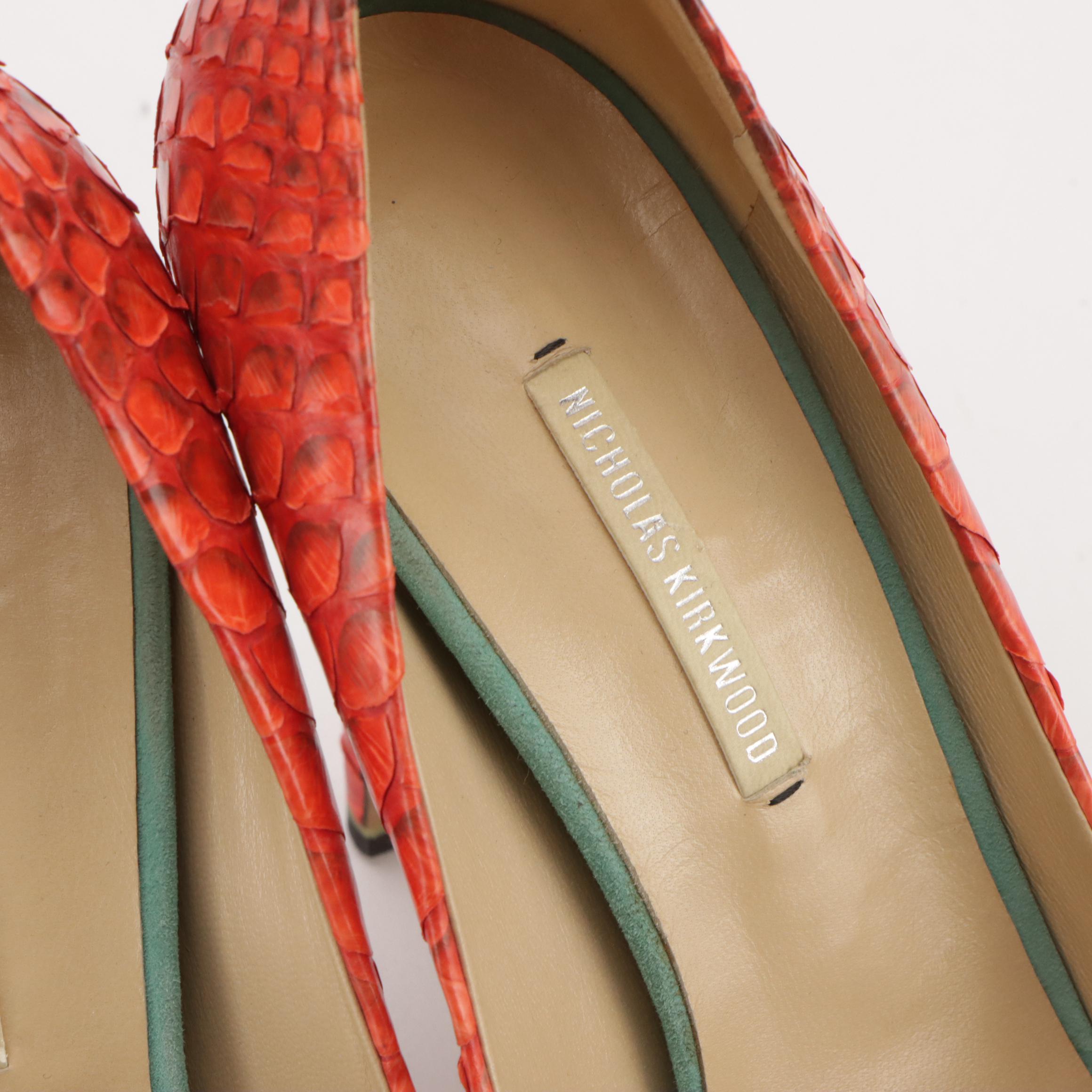 Nicholas Kirkwood Criss-Cross Pointed-Toe Pumps in Lava Orange Python Leather