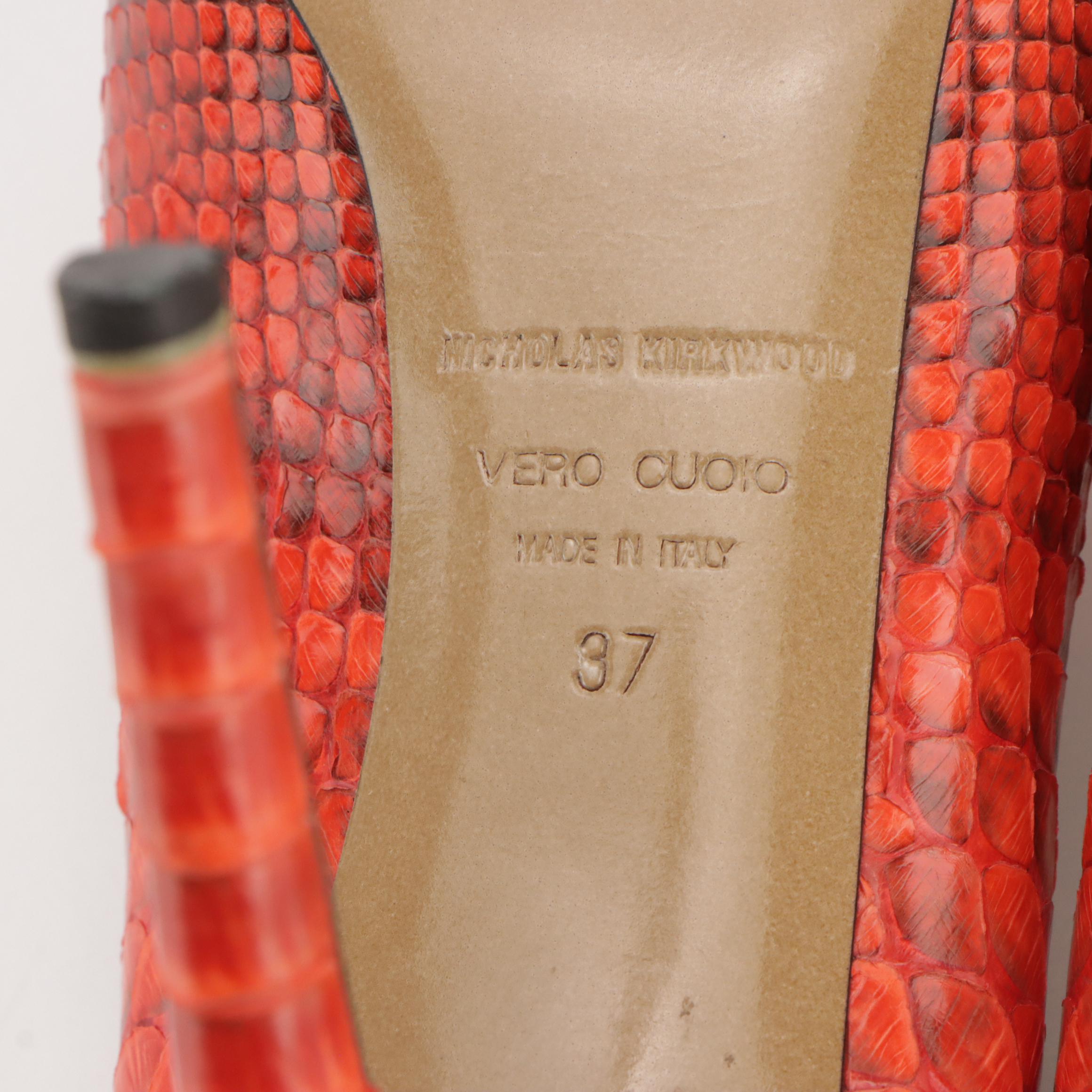 Nicholas Kirkwood Criss-Cross Pointed-Toe Pumps in Lava Orange Python Leather