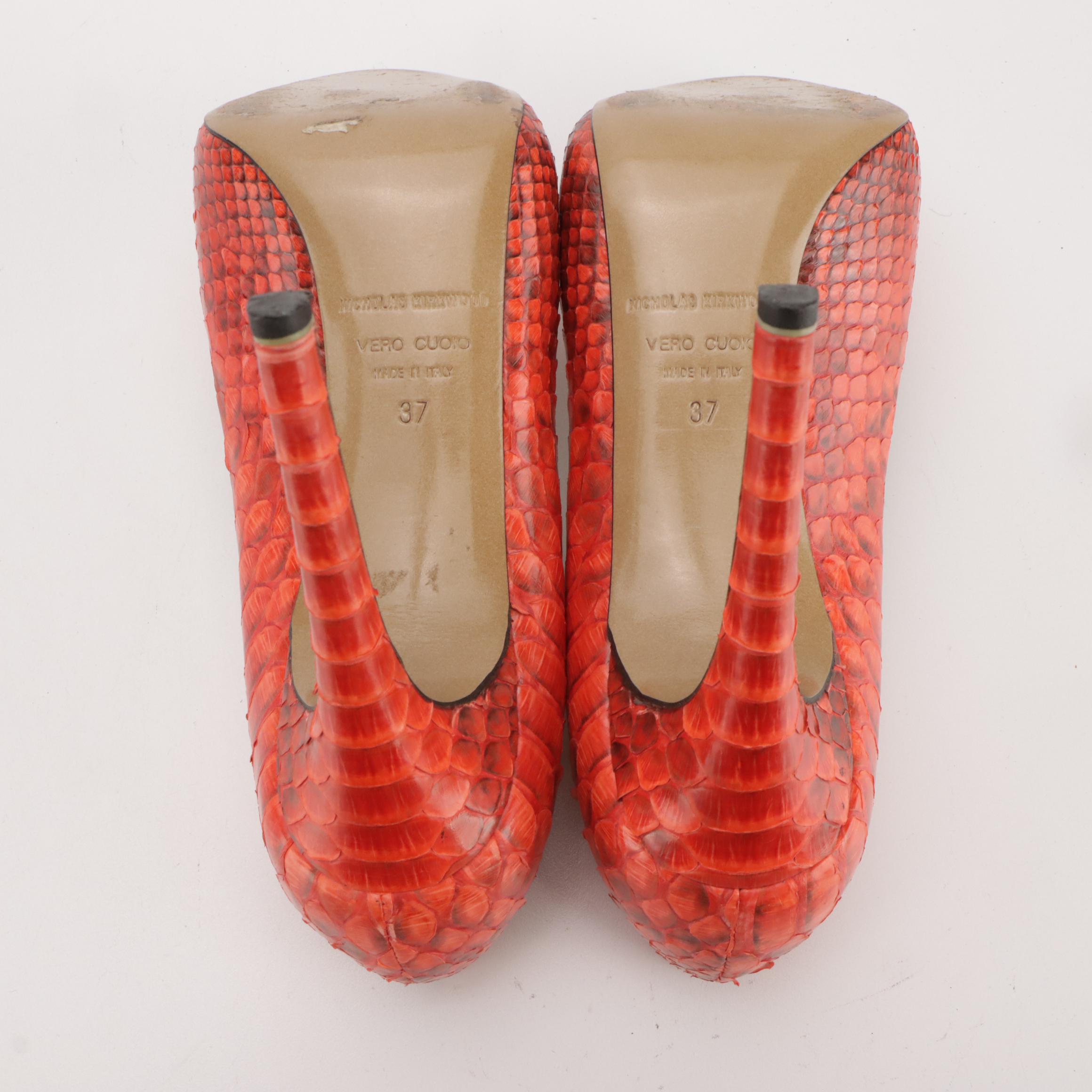 Nicholas Kirkwood Criss-Cross Pointed-Toe Pumps in Lava Orange Python Leather