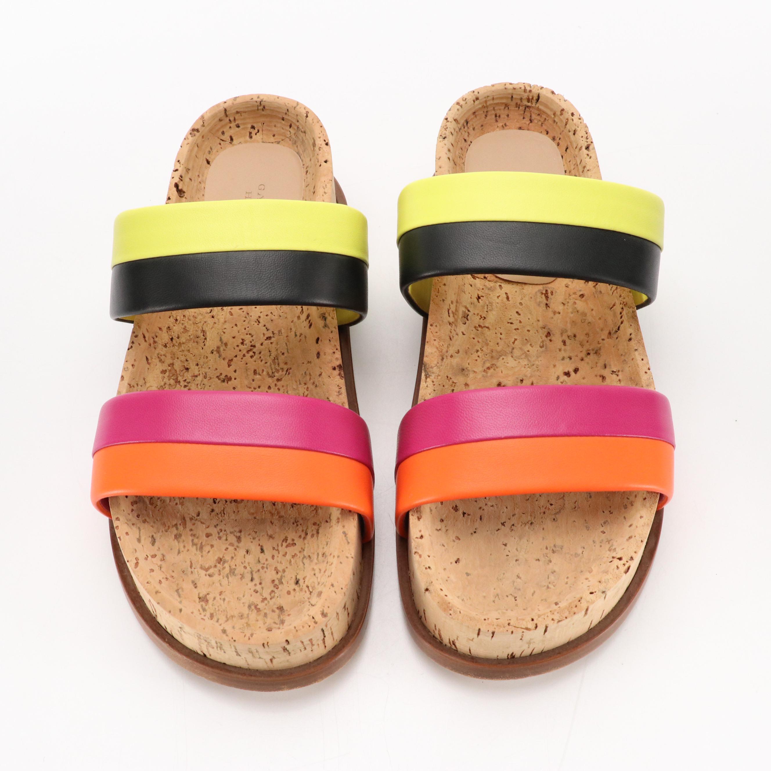 Gabriela Hearst Platform Cork-Sole "Striker" Sandals in Multi Striped Leather