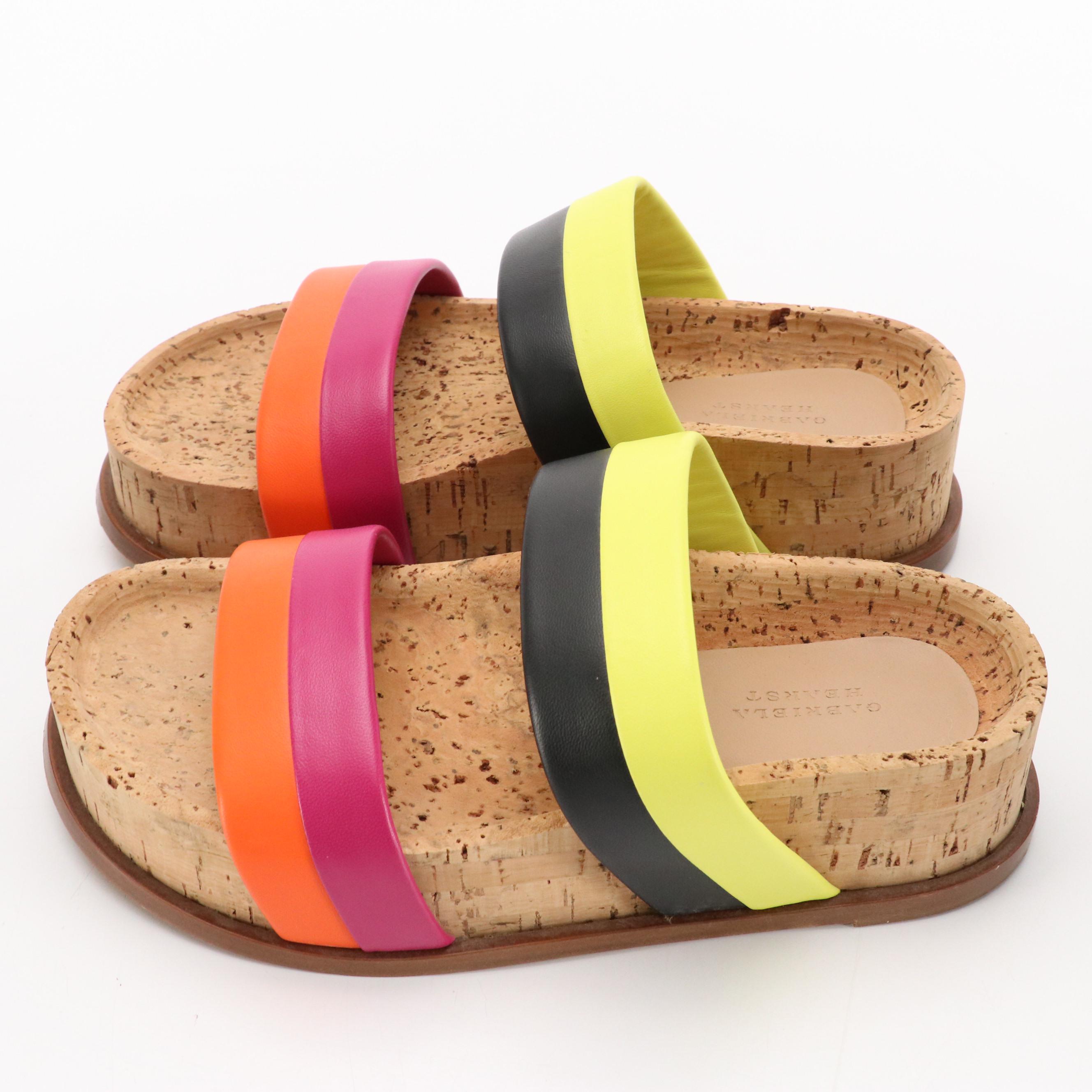 Gabriela Hearst Platform Cork-Sole "Striker" Sandals in Multi Striped Leather