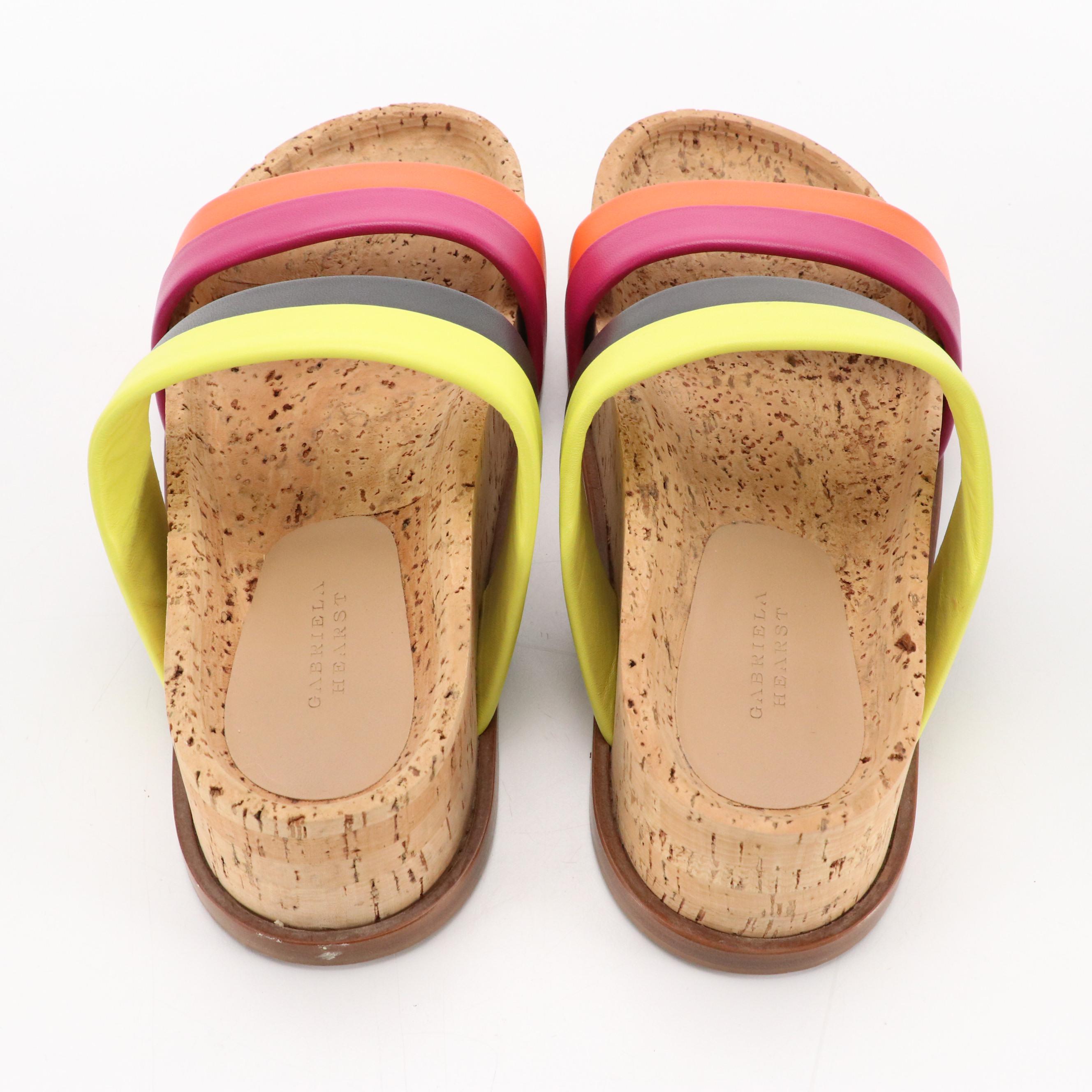 Gabriela Hearst Platform Cork-Sole "Striker" Sandals in Multi Striped Leather