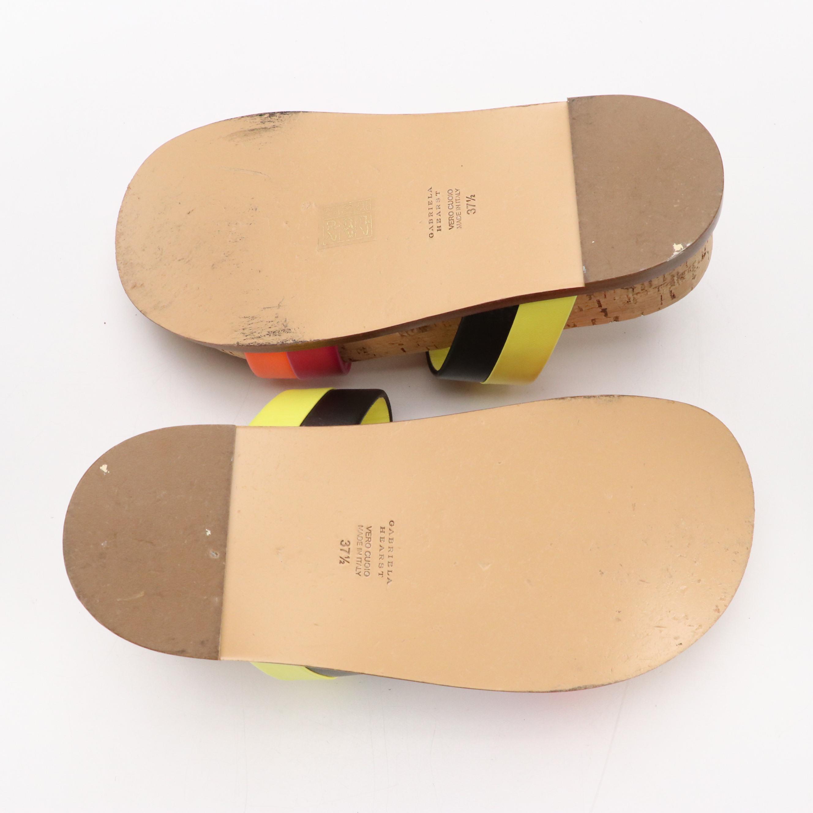 Gabriela Hearst Platform Cork-Sole "Striker" Sandals in Multi Striped Leather