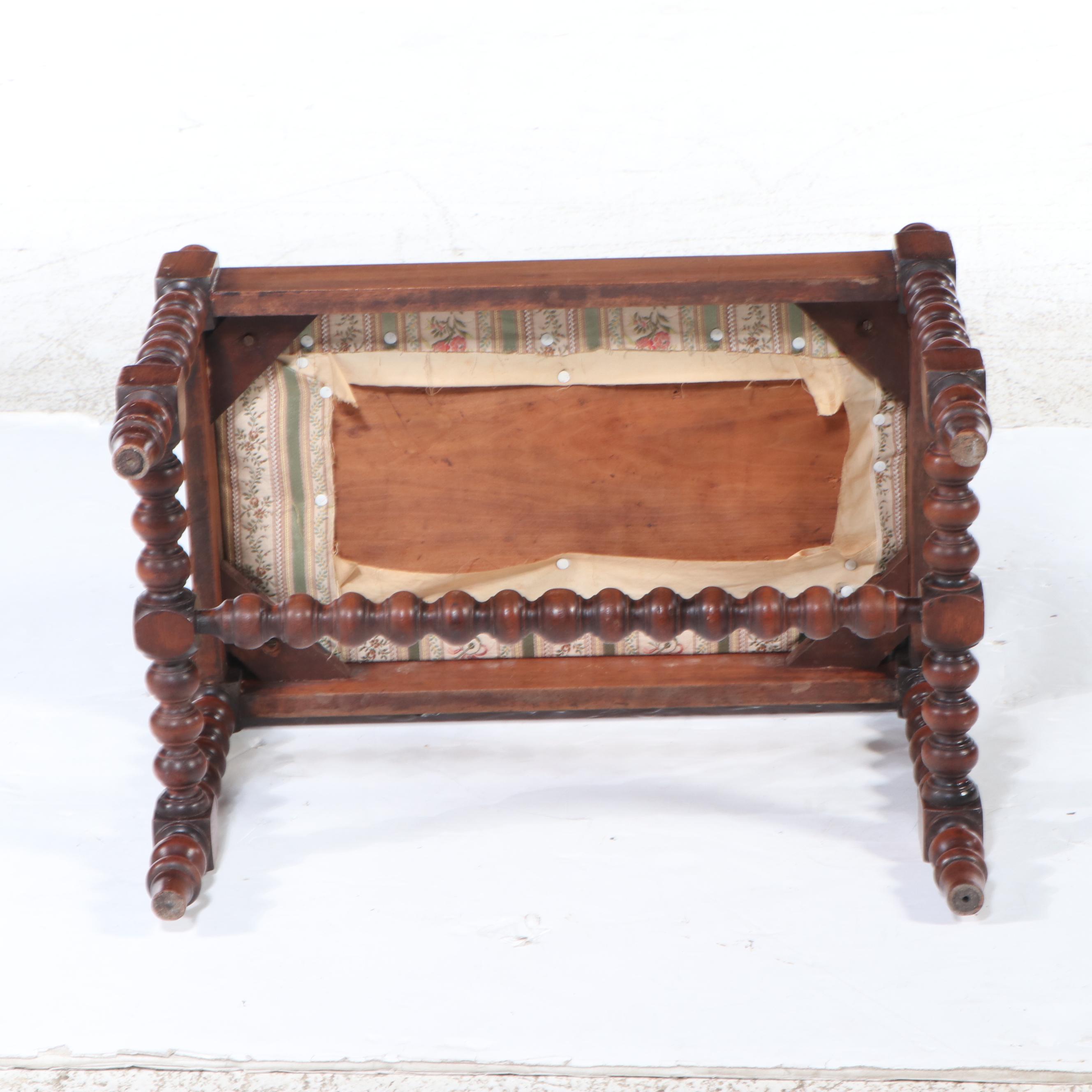 Victorian Style Carved Walnut Bobbin Leg Stool
