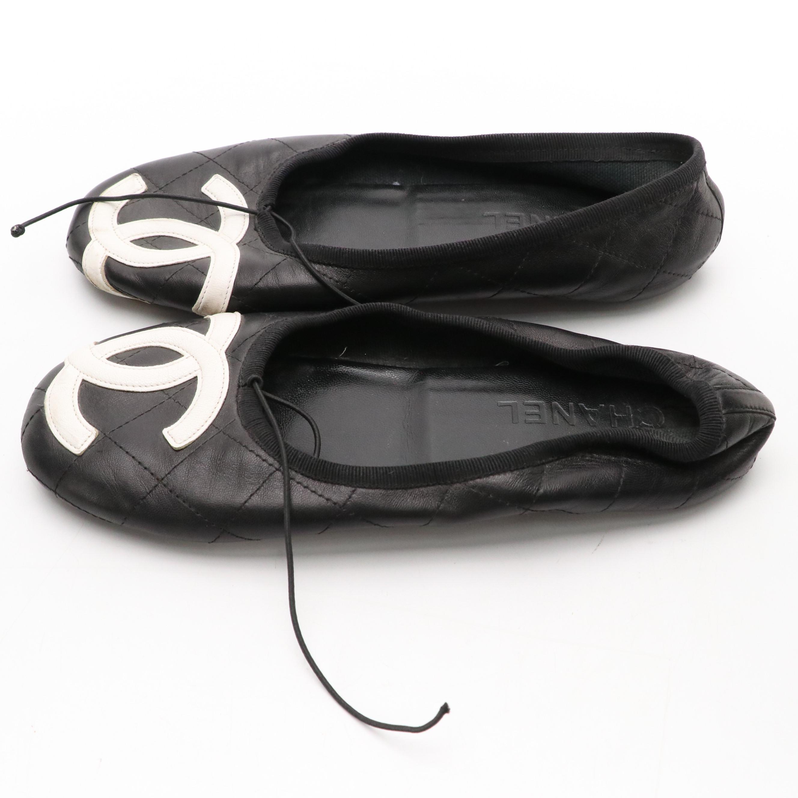 Chanel CC Stitched Cambon Ballet Flats in Black Quilted Calfskin Leather