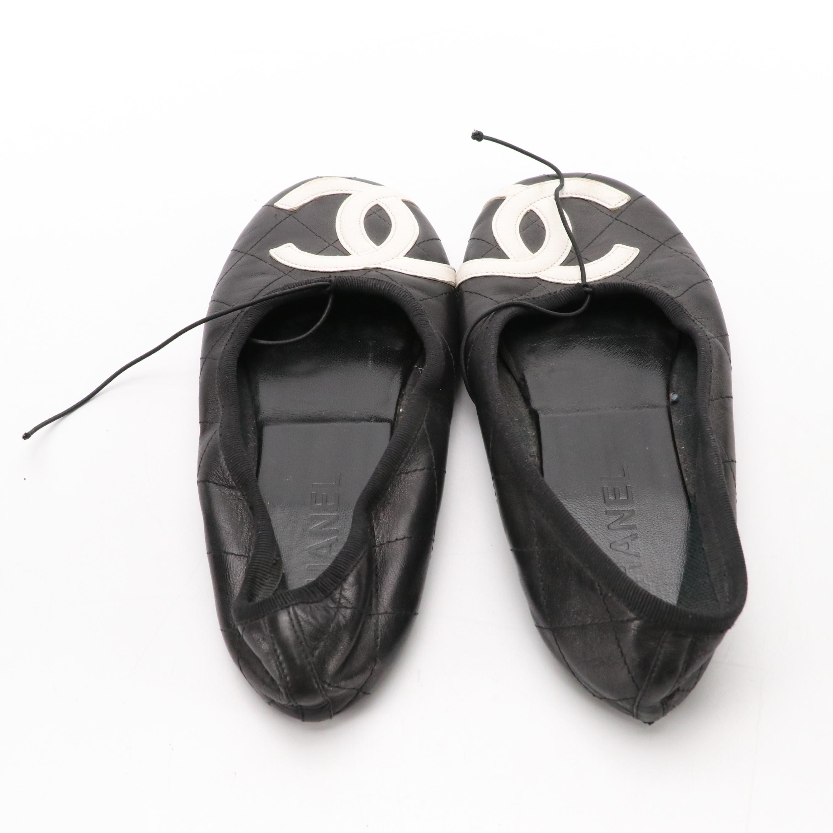 Chanel CC Stitched Cambon Ballet Flats in Black Quilted Calfskin Leather
