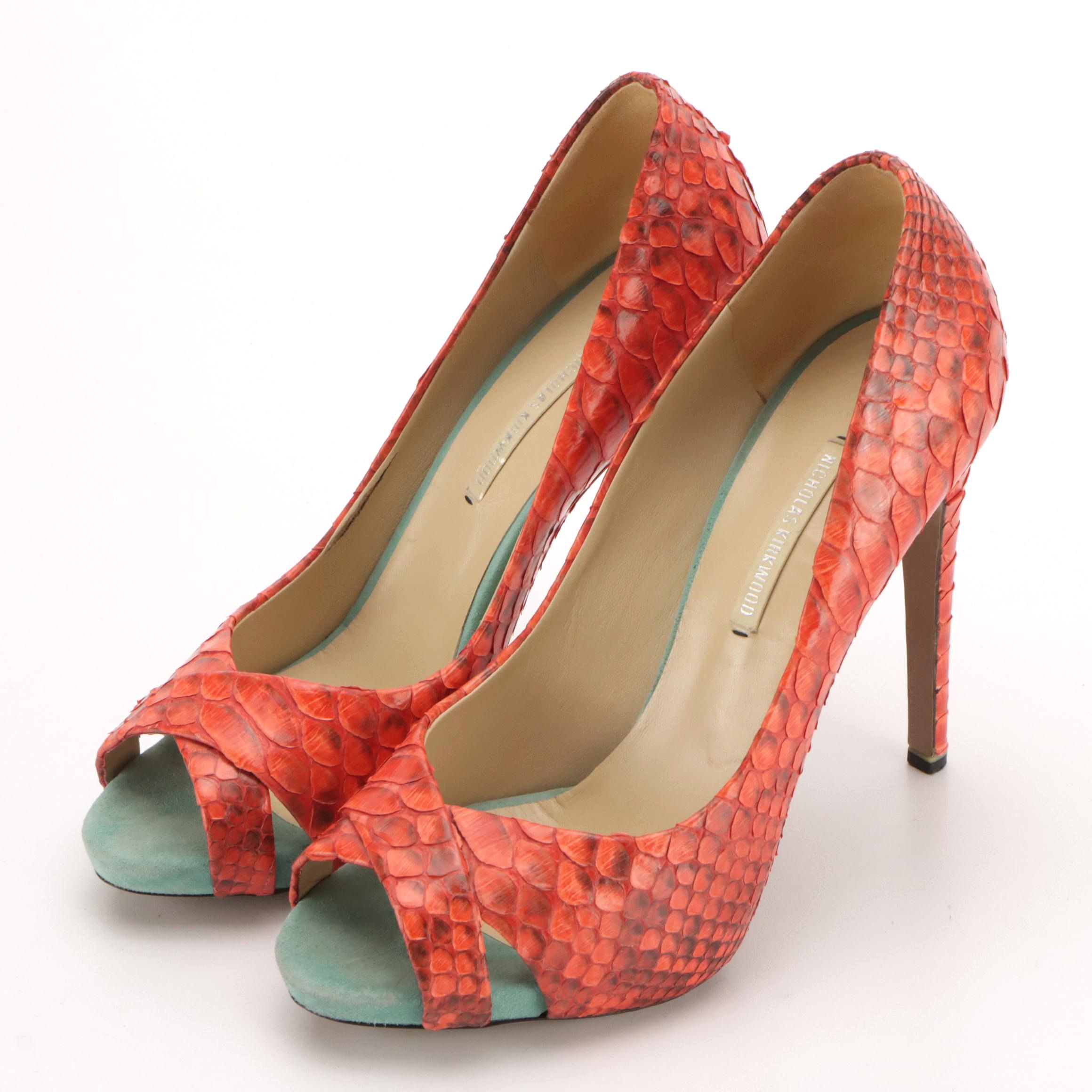 Nicholas Kirkwood Criss-Cross Pointed-Toe Pumps in Lava Orange Python Leather