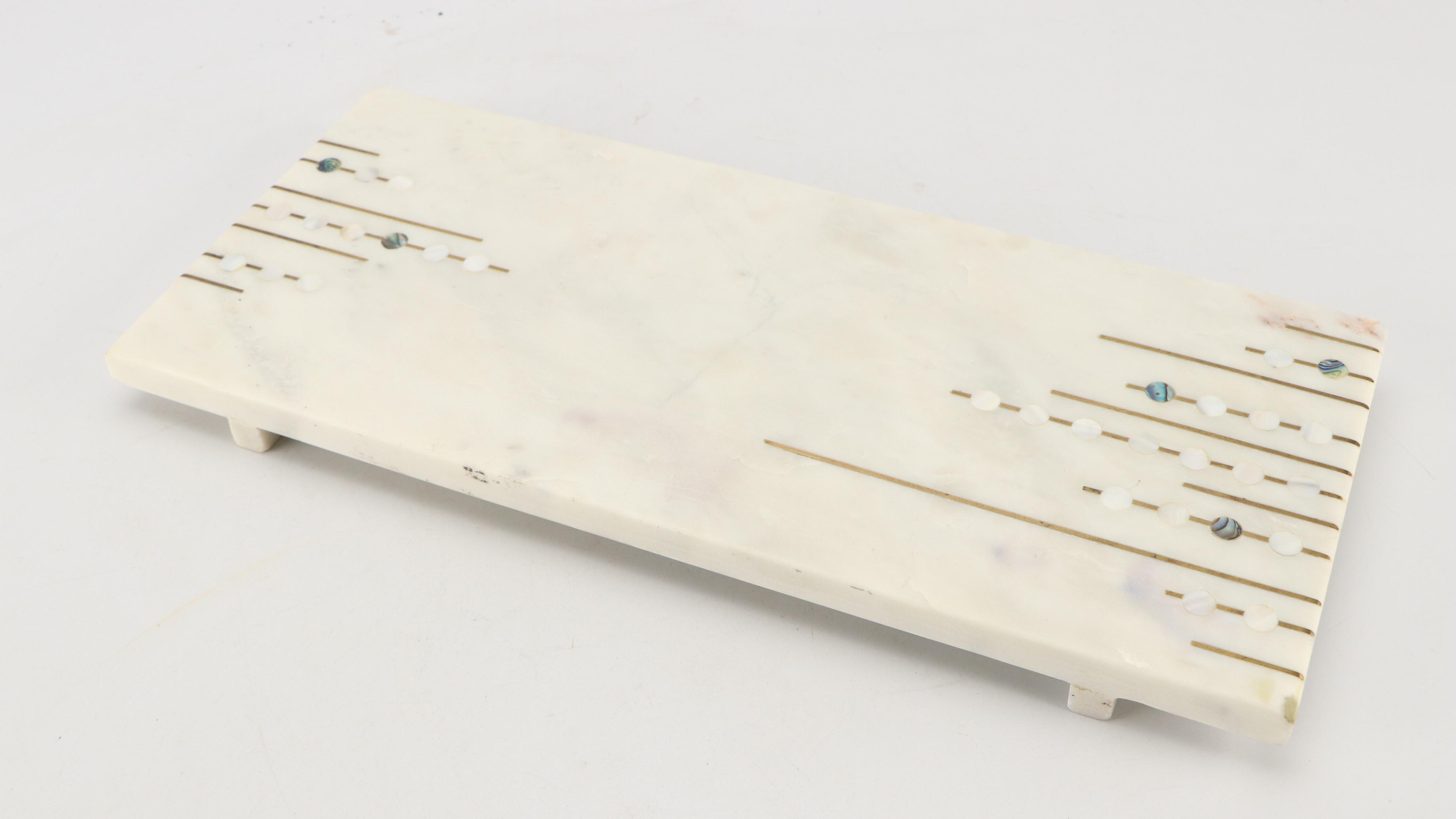 Marble Inlaid Serving Platter with Other Plates and Cheese Knife