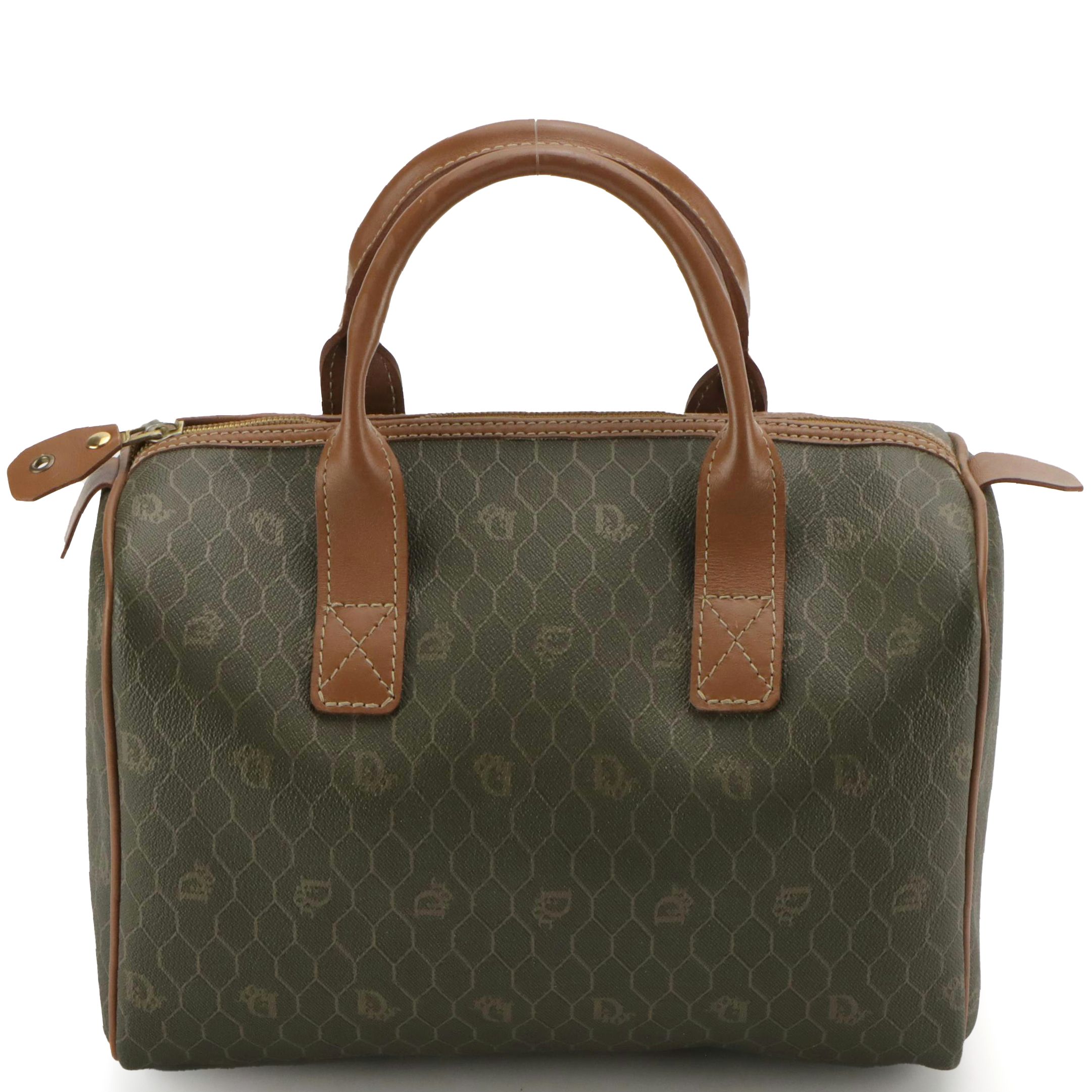 Christian Dior Boston Bag in Honeycomb Canvas and Leather Trim