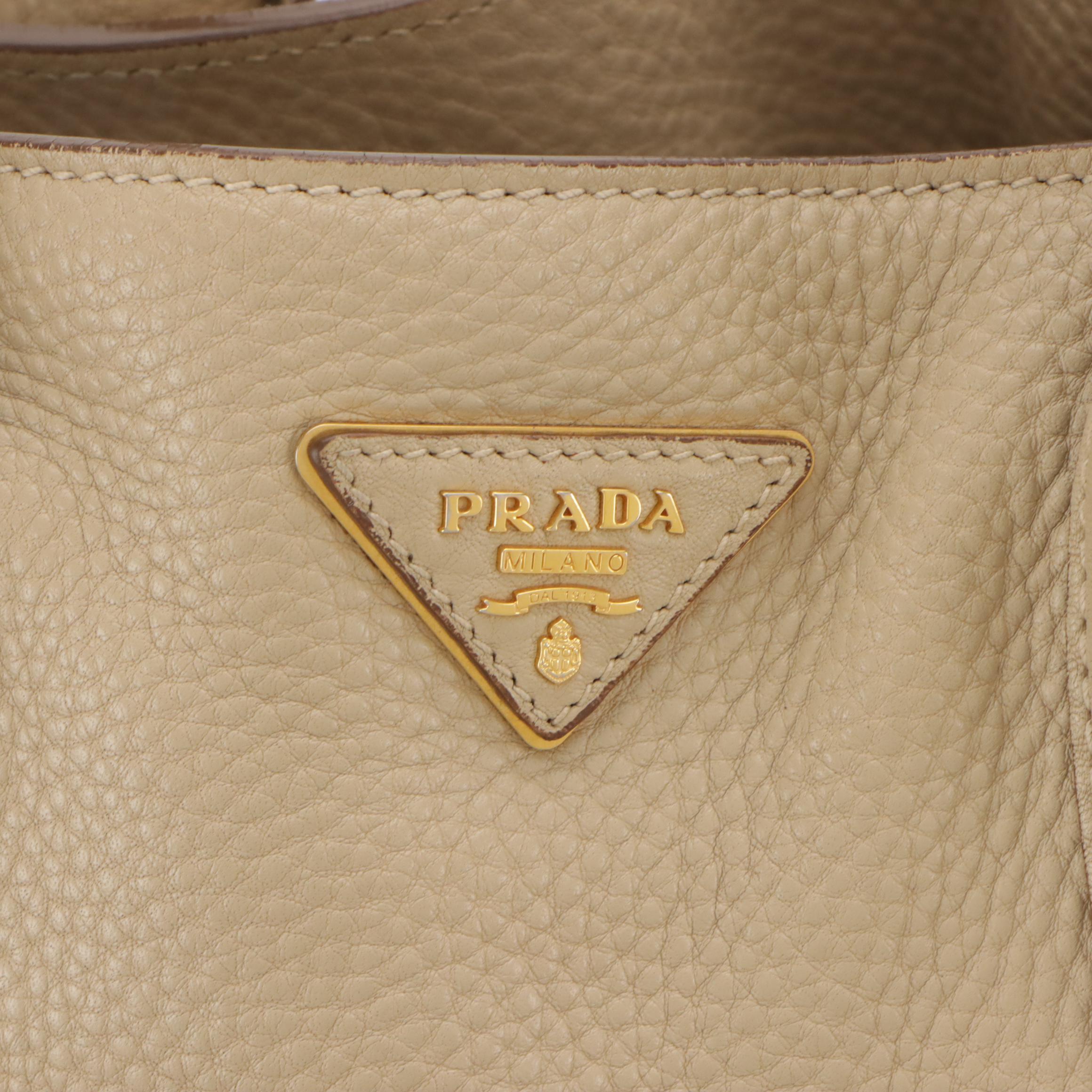 Prada Large Two-Way Shopping Tote Bag in Beige Vitello Daino Leather