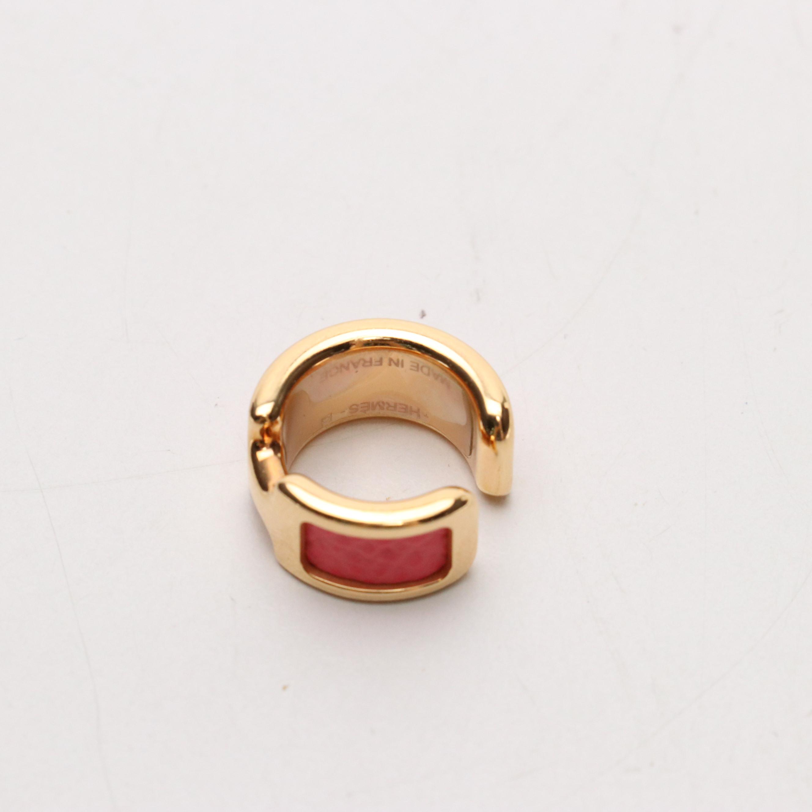 Hermès Olympe Gold Tone and Leather Ear Cuff in Box