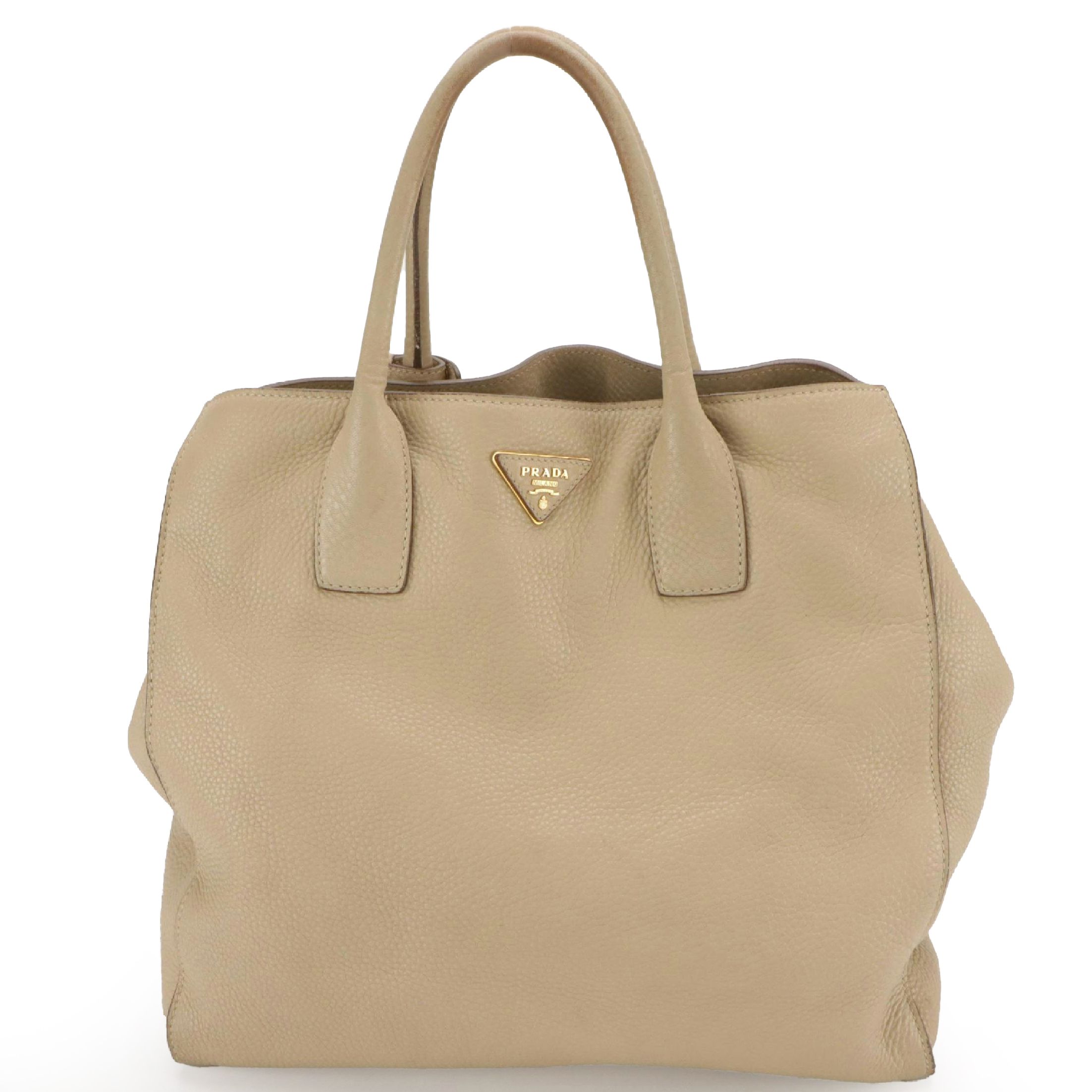 Prada Large Two-Way Shopping Tote Bag in Beige Vitello Daino Leather