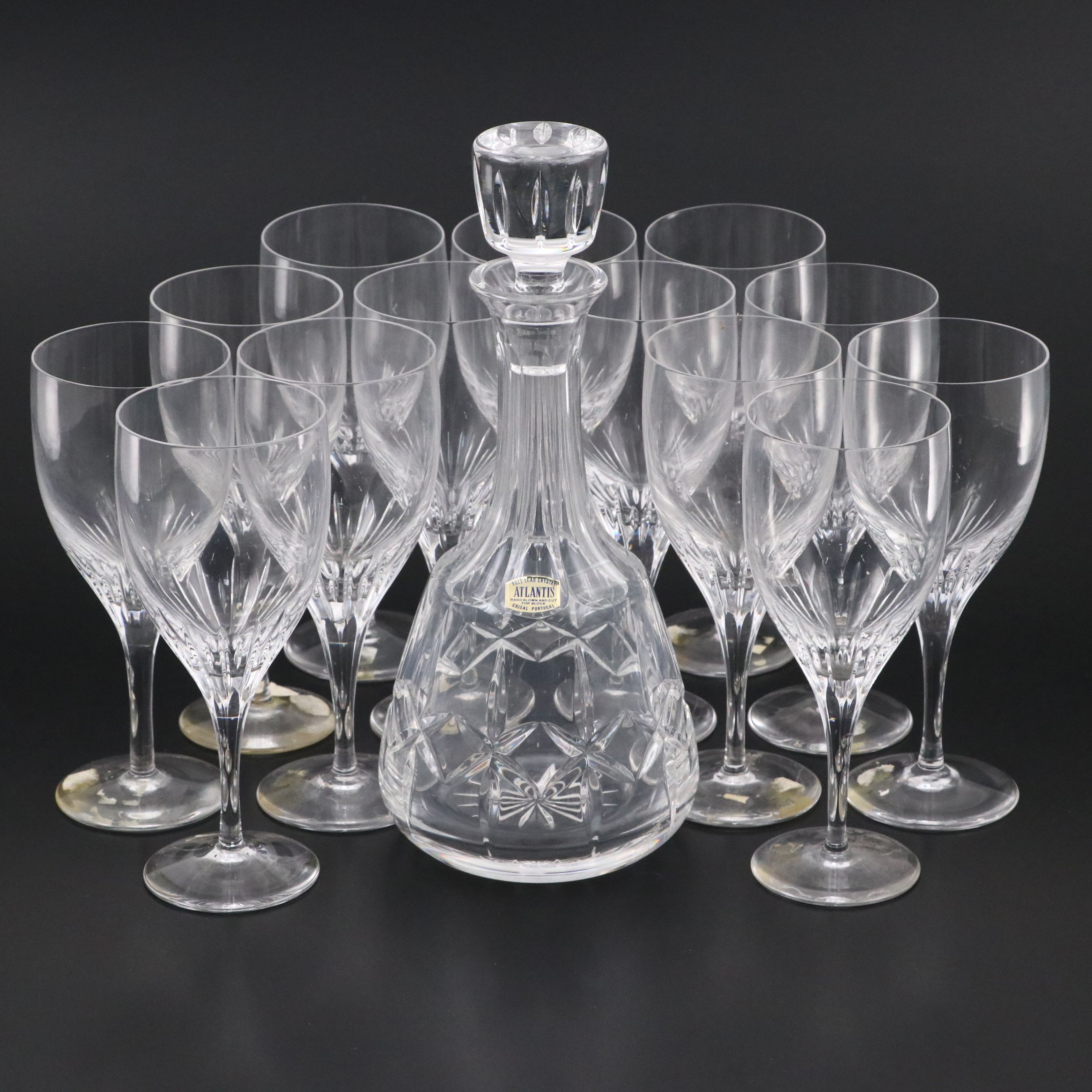 Atlantis Crystal Cut Decanter with Other Wine Glasses