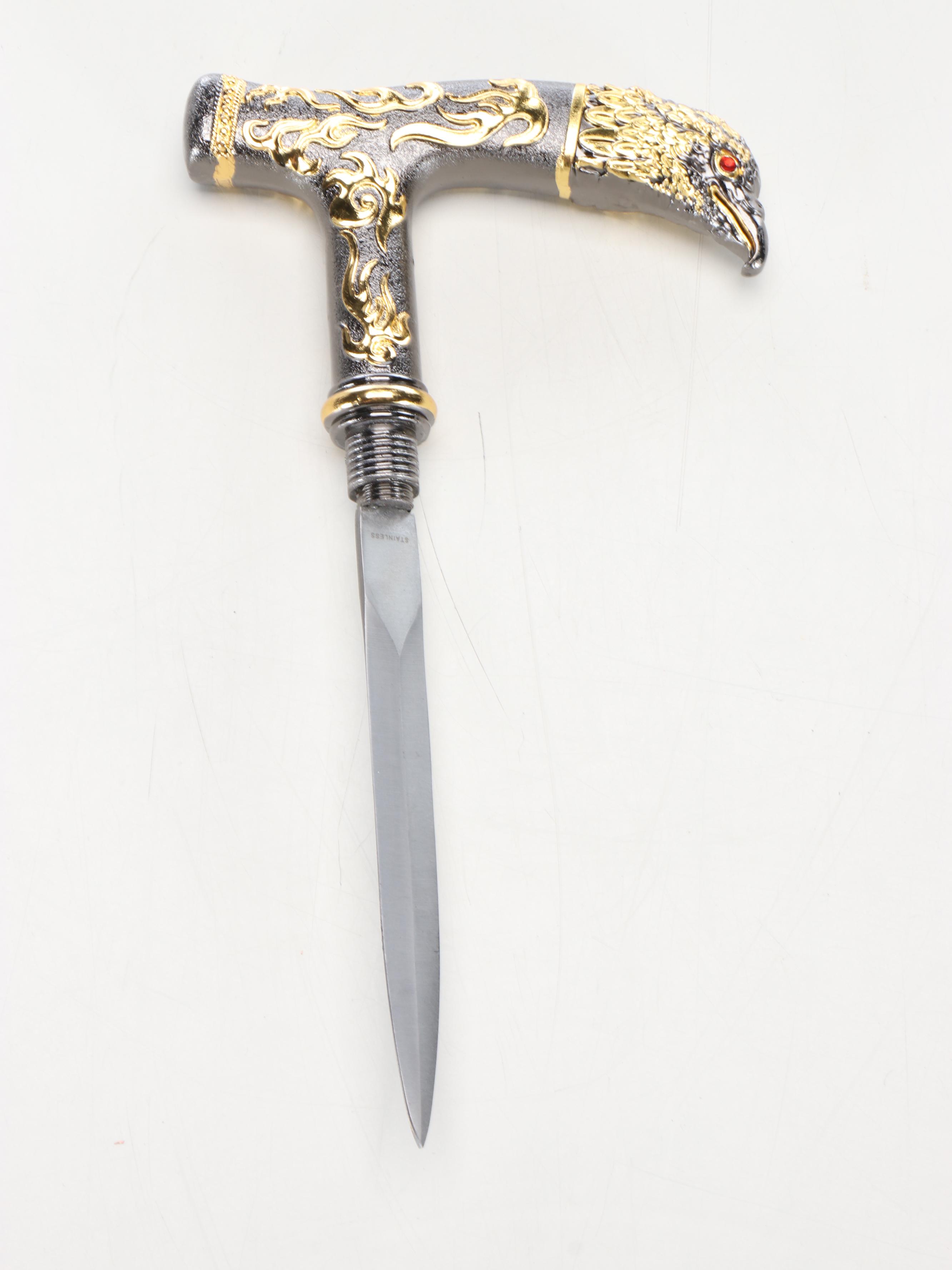 Eagle Head Embossed Metal Adjustable Sword Cane