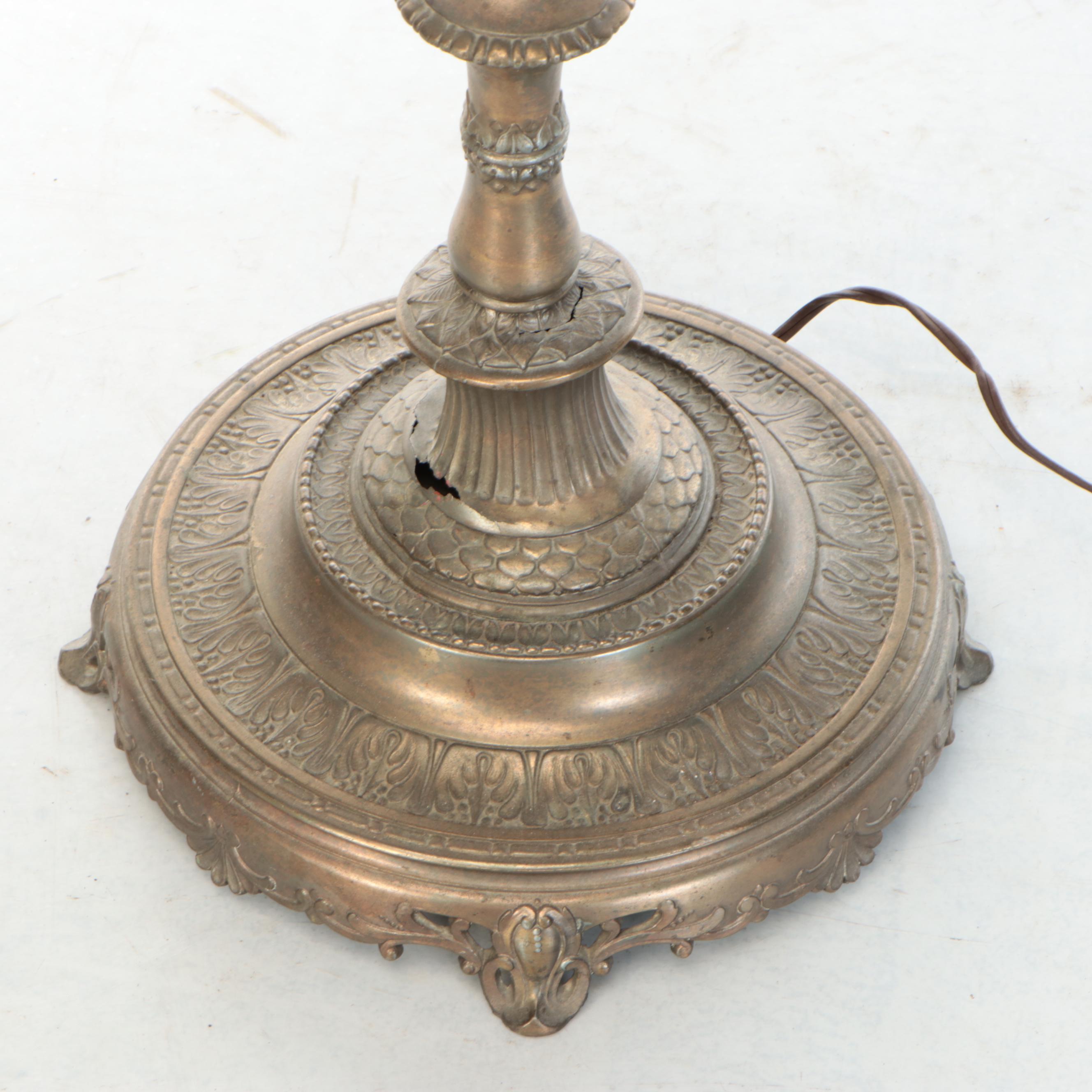 Neoclassical Style Brass Finish Mughal Torchère Floor Lamp, Vintage