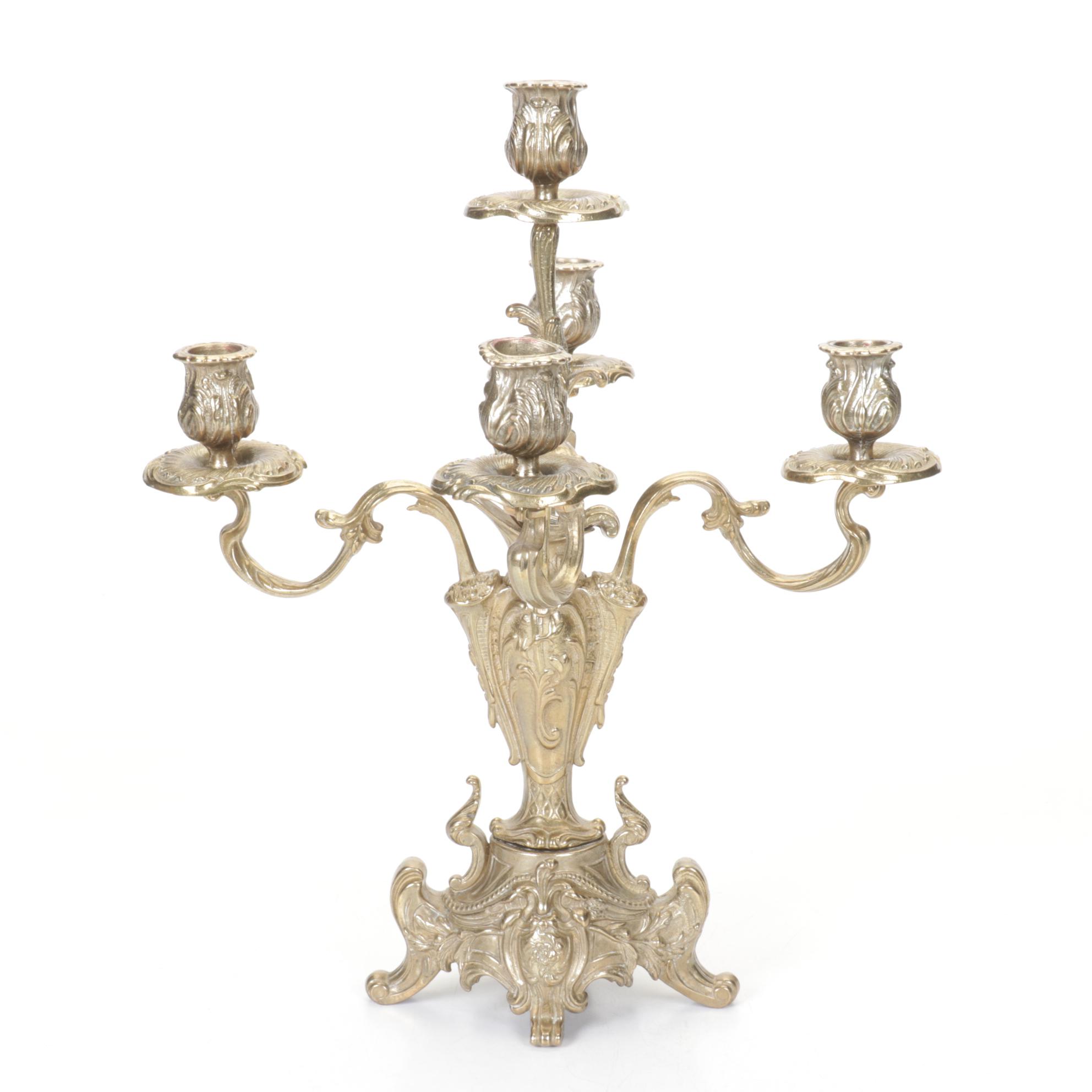 Baroque Style Brass Tabletop Candelabra