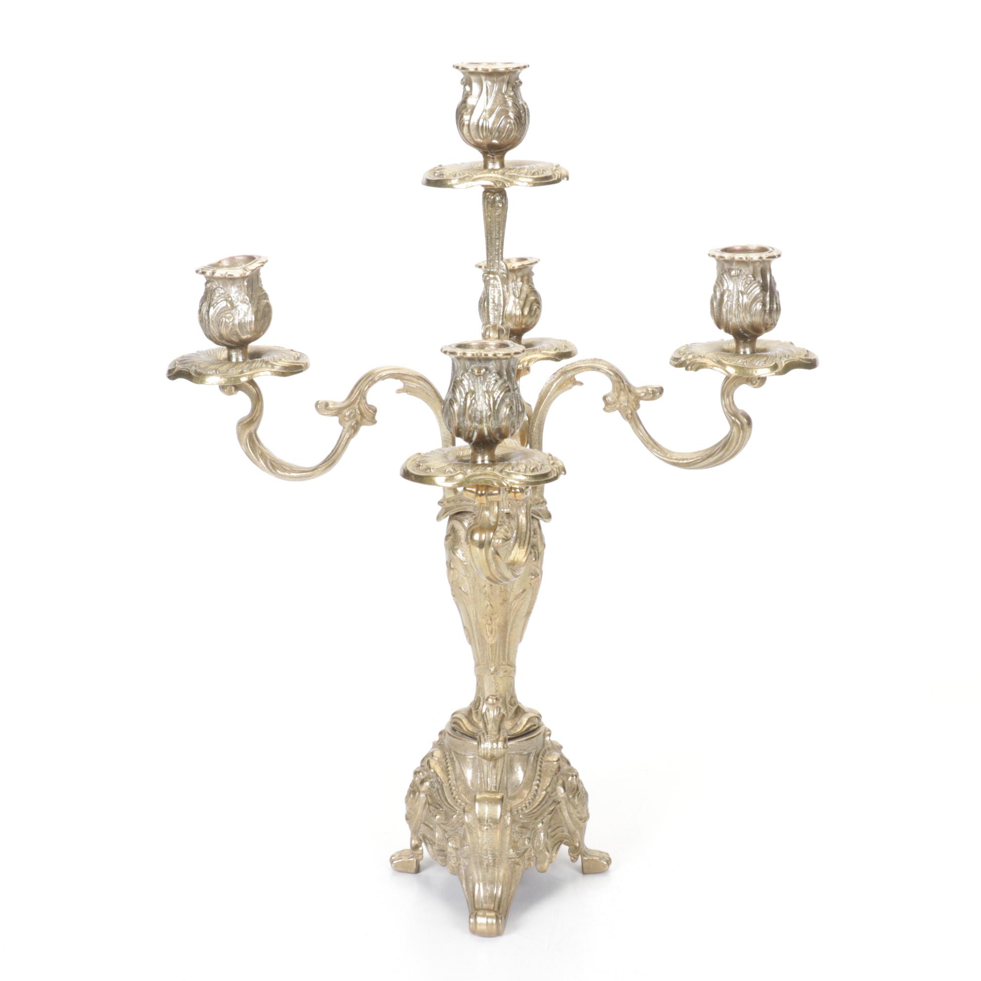Baroque Style Brass Tabletop Candelabra