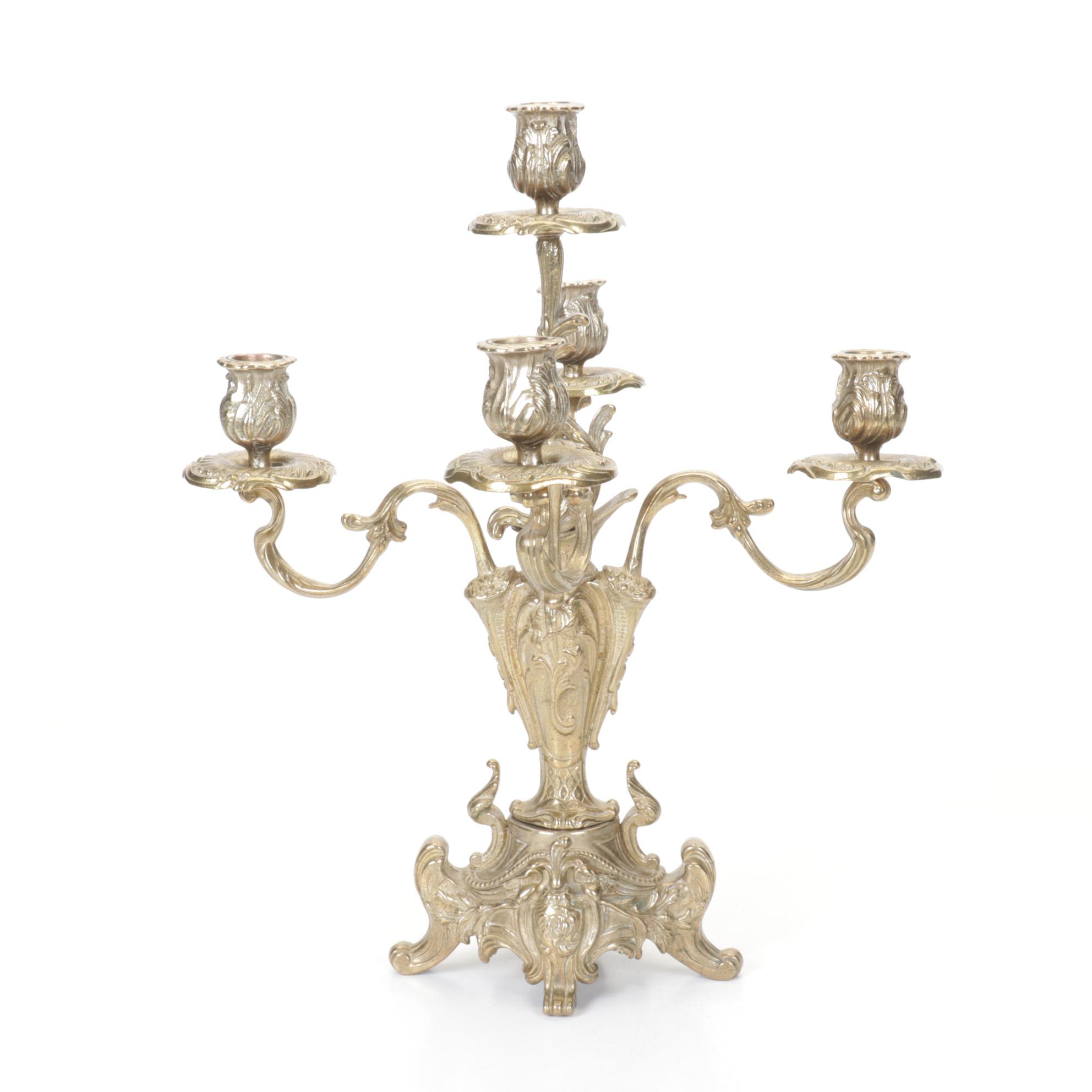 Baroque Style Brass Tabletop Candelabra