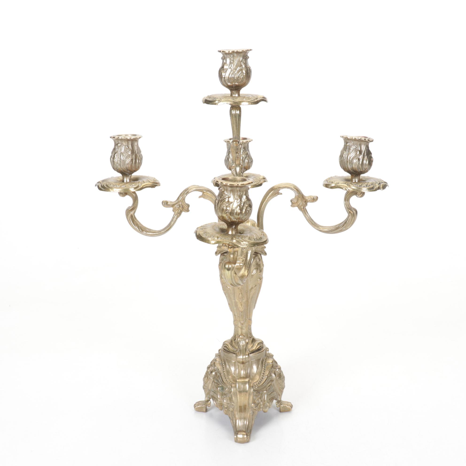 Baroque Style Brass Tabletop Candelabra