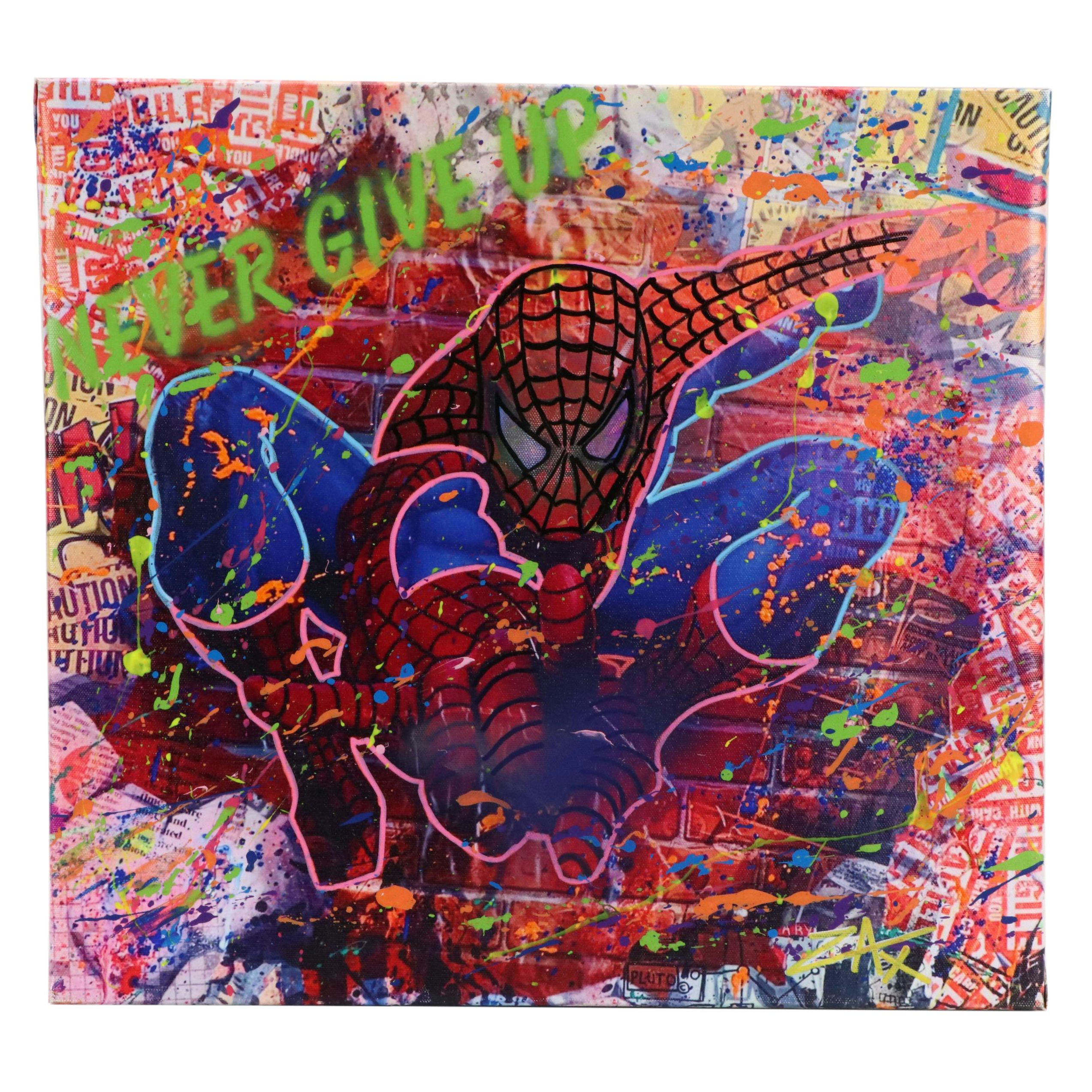 E.M. Zax Modernist Mixed Media Painting of Spider-Man, 21st Century