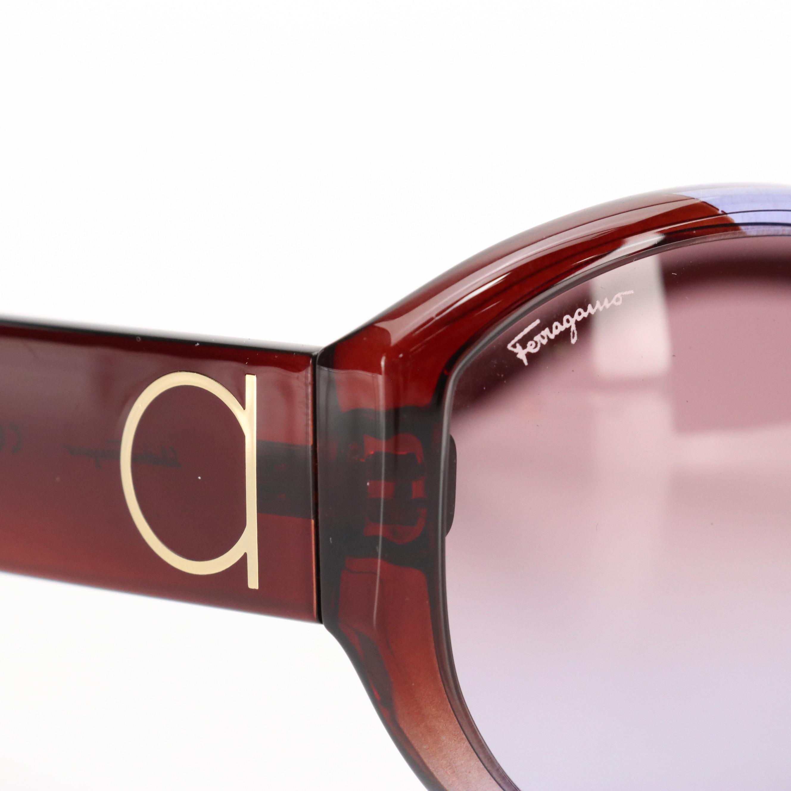 Salvatore Ferragamo SF947SA Violet Brown Round Framed Sunglasses with Case & Box