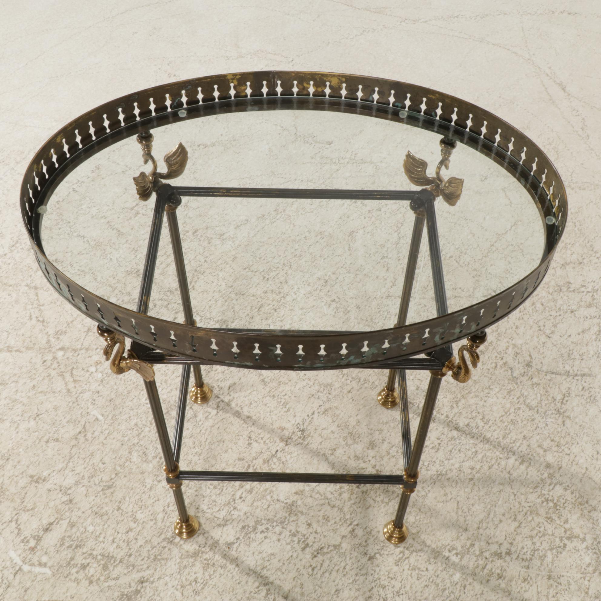 French Empire Style Metal and Glass Tray Table